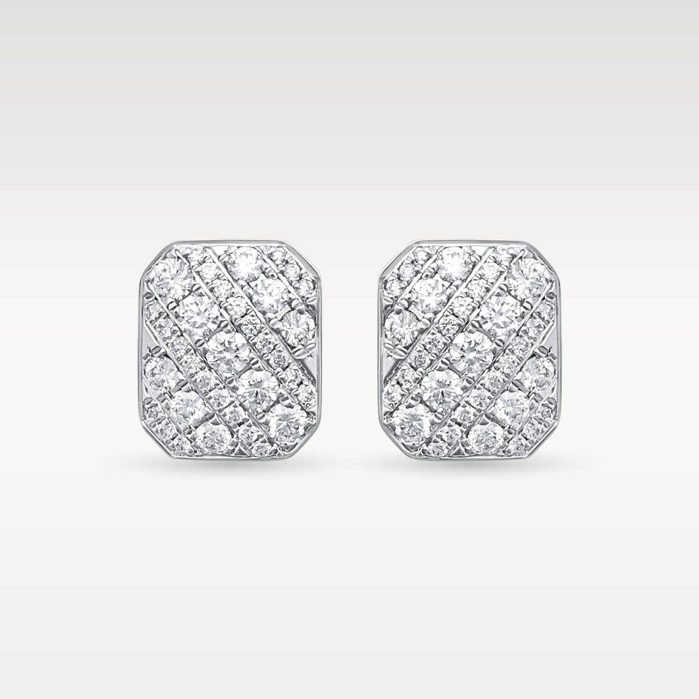 14K White Gold Rectangular Diamond Cluster Studs | Noah's Fine Jewelry Dallas, Texas