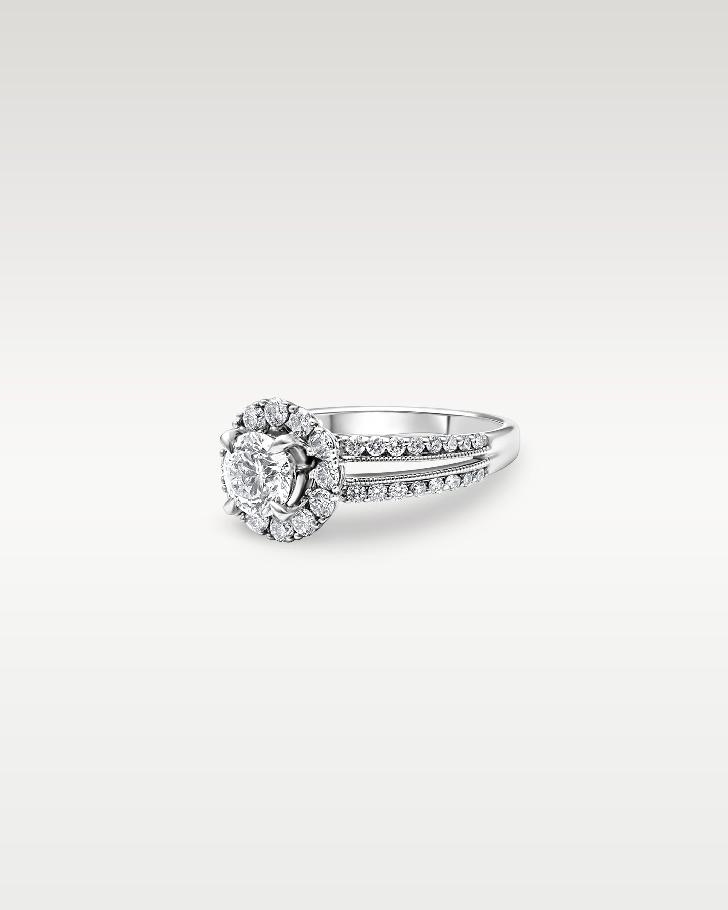 White Gold Round Halo Split Diamond Engagement Ring | Noah’s Fine Jewelry Dallas
