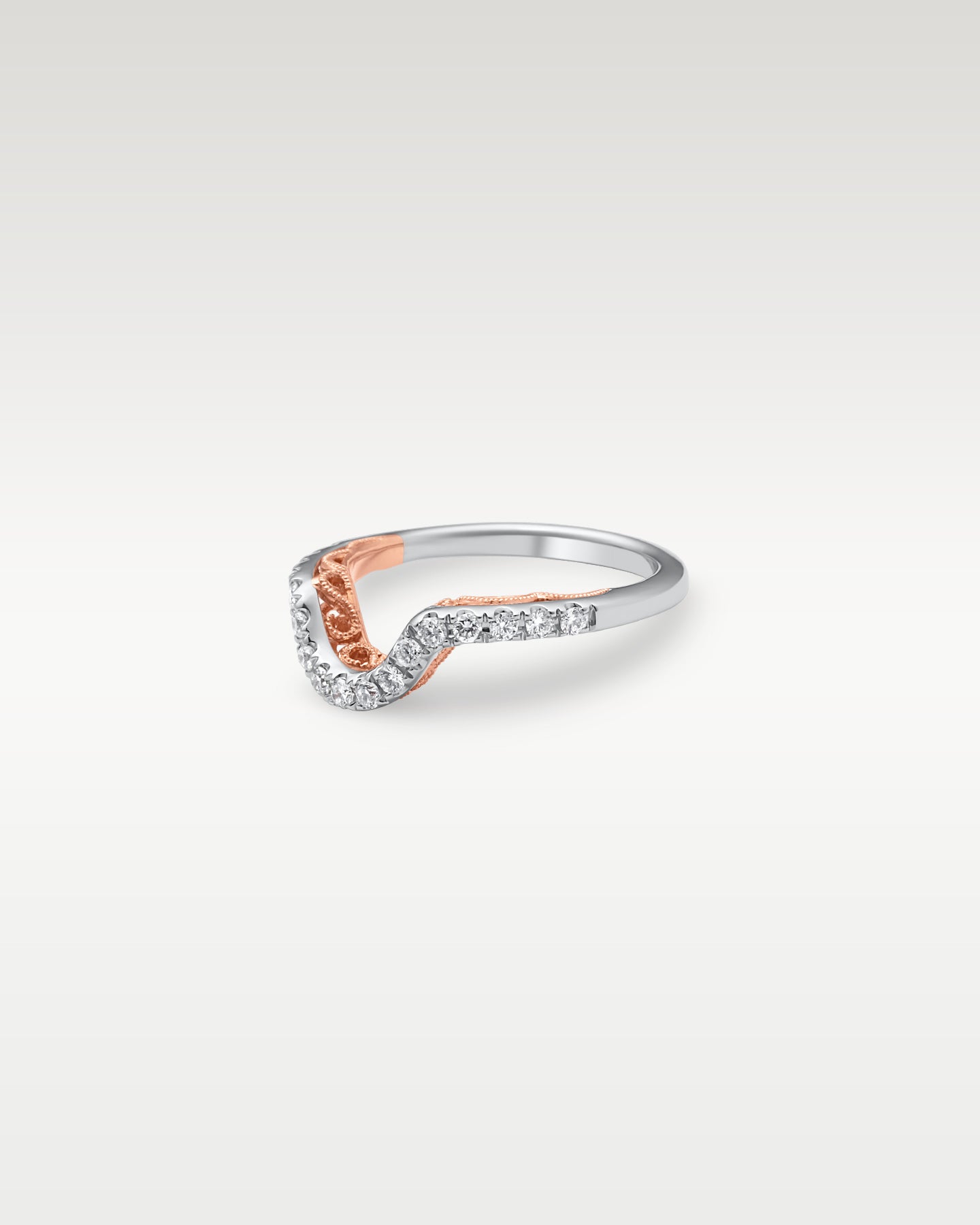 14k White and Rose Gold Curved Diamond Ring | Noah's Fine Jewelry Frisco TX