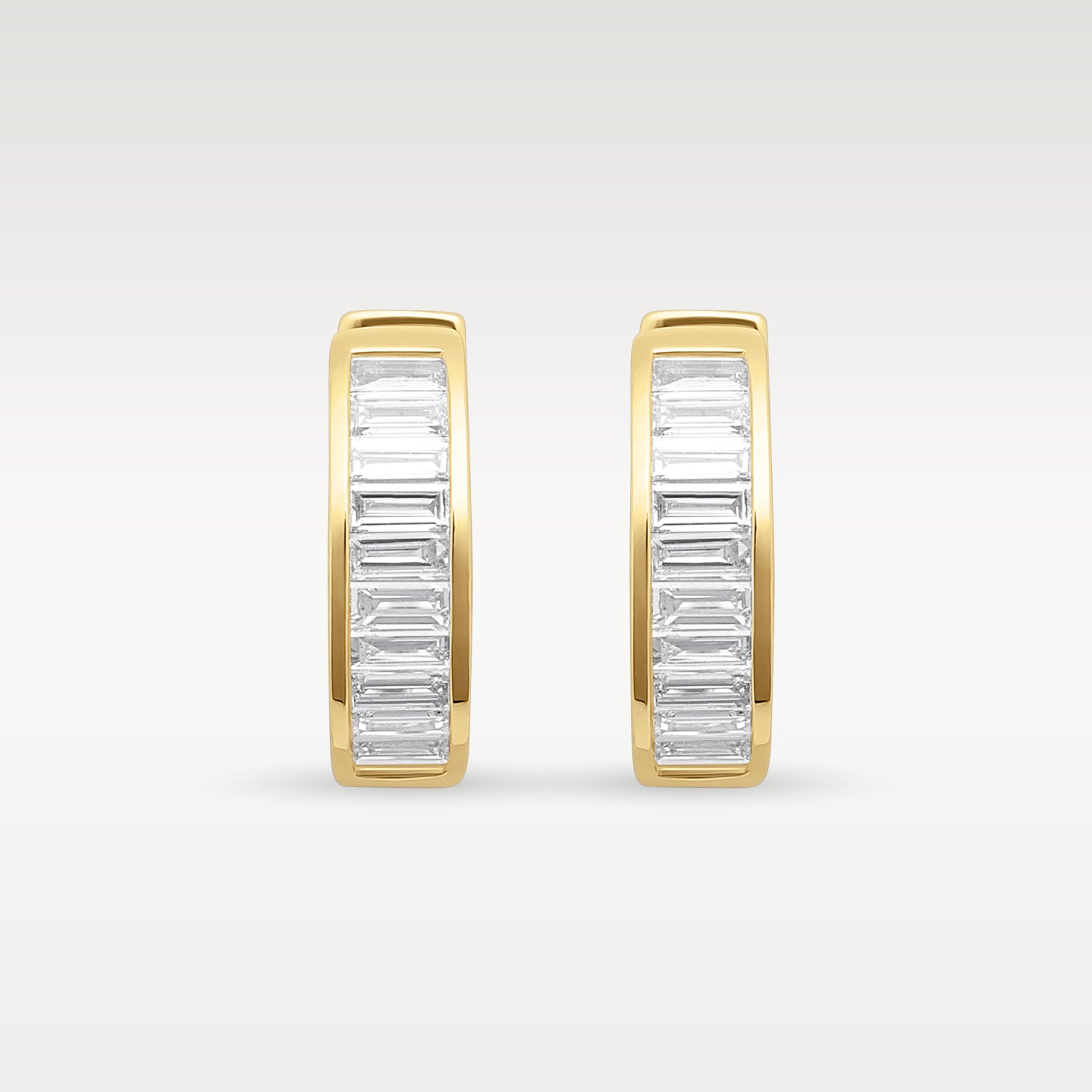 14K Yellow Gold Baguette Diamond Huggies | Noah's Fine Jewelry Dallas, Texas