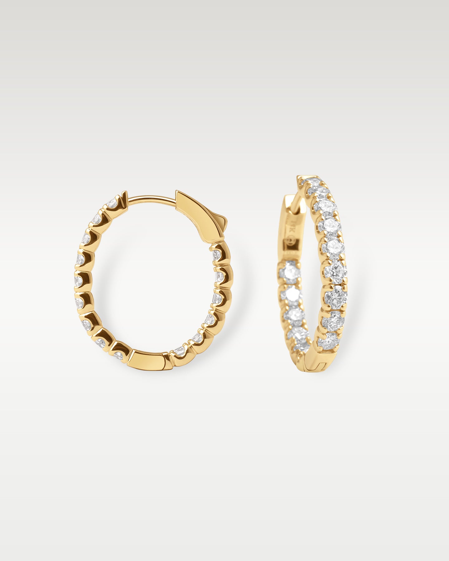 Yellow Gold 3ct Diamond Pave Hoop Earrings | Noah's Fine Jewelry Dallas