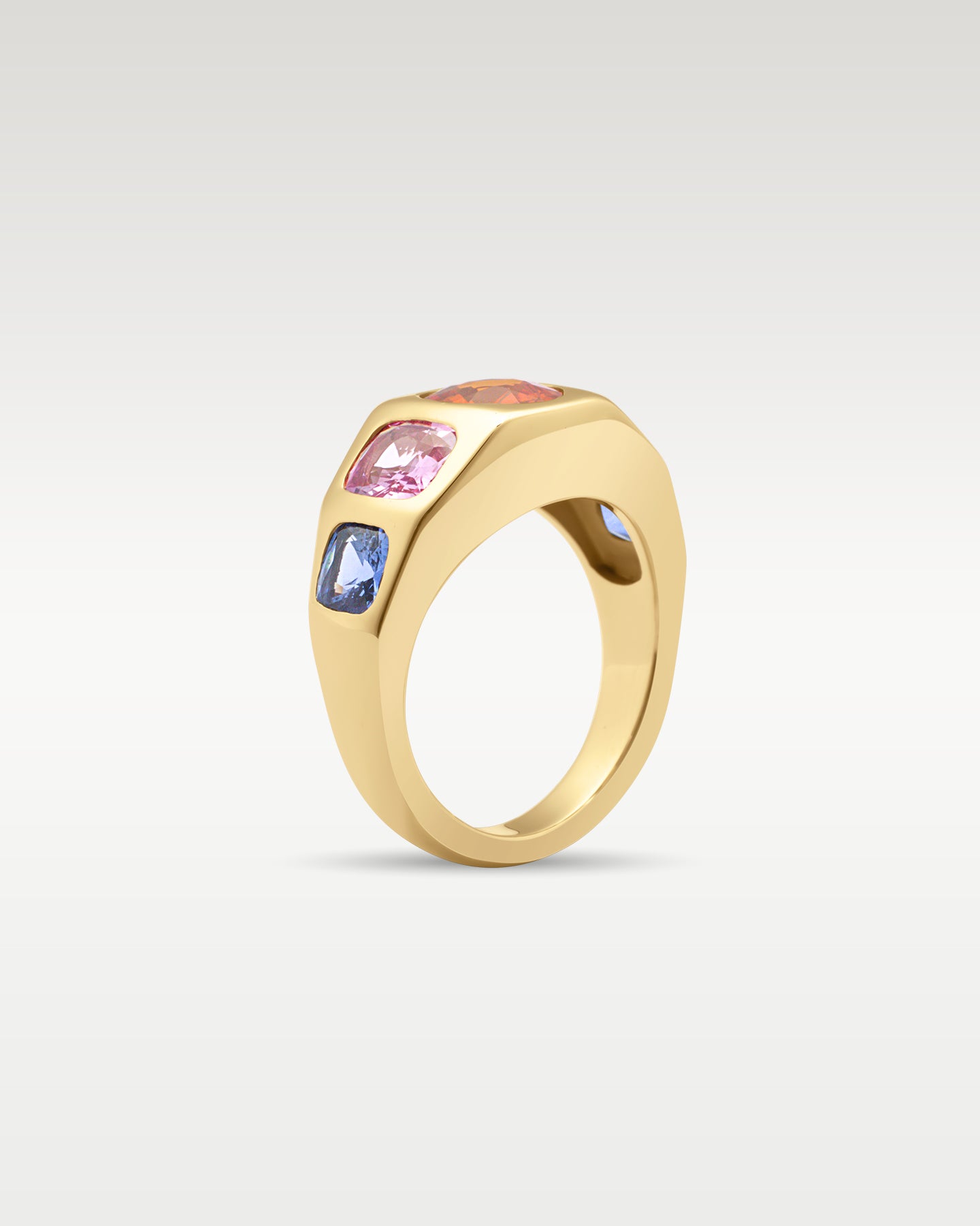 18k Yellow Gold Five Stone Rainbow Sapphire Gypsy Ring | Noah's Fine Jewelry Frisco