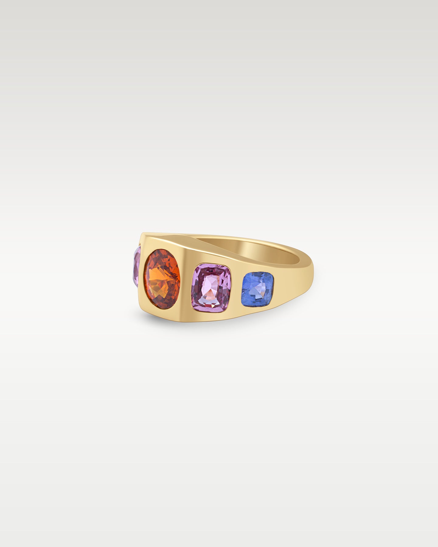 18k Yellow Gold Five Stone Rainbow Sapphire Gypsy Ring | Noah's Fine Jewelry Frisco