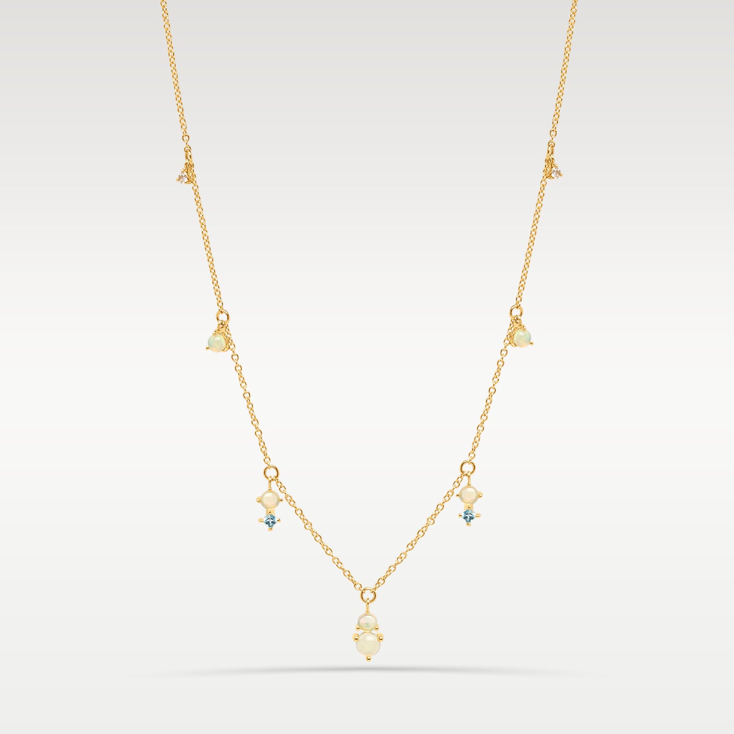 14k Yellow Gold Opal & Topaz Fringe Necklace | Noah's Fine Jewelry Dallas, TX