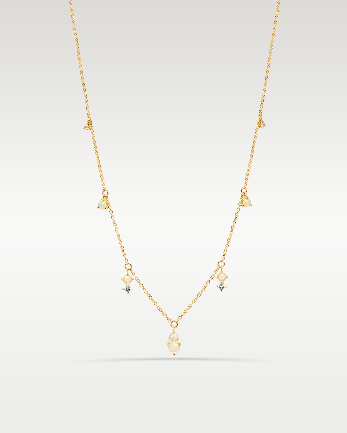 14k Yellow Gold Opal & Topaz Fringe Necklace | Noah's Fine Jewelry Dallas, TX