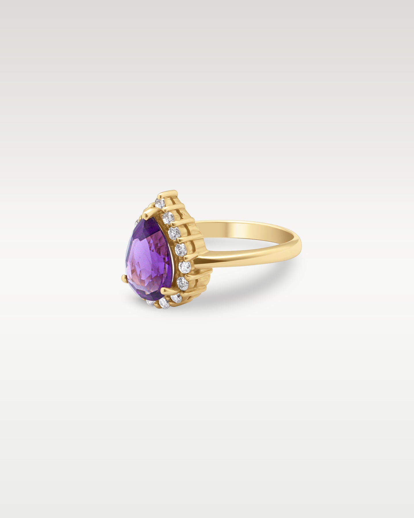 14k Yellow Gold Pear-Cut Amethyst and Diamond Ring | Noah's Fine Jewelry TX