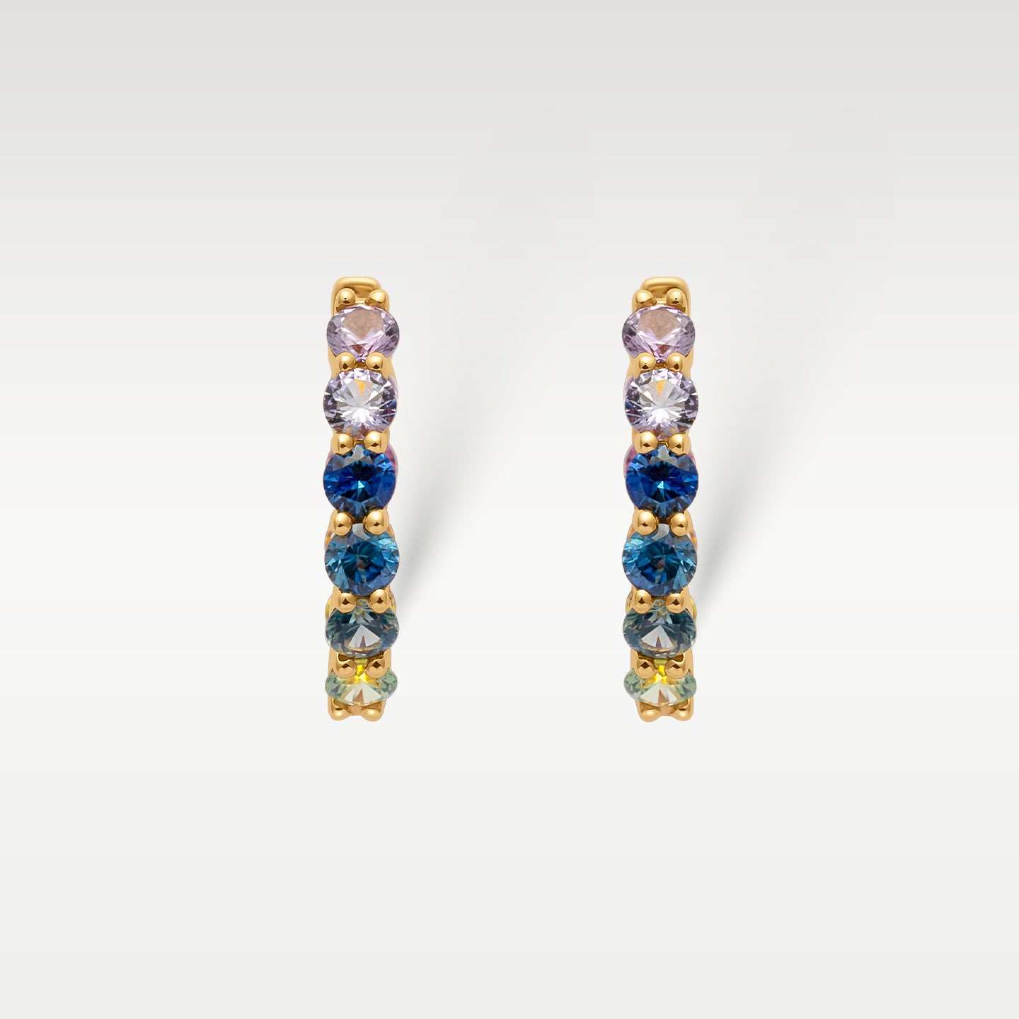 18k Yellow Gold Rainbow Sapphire Huggies | Noah's Fine Jewelry Dallas, Texas