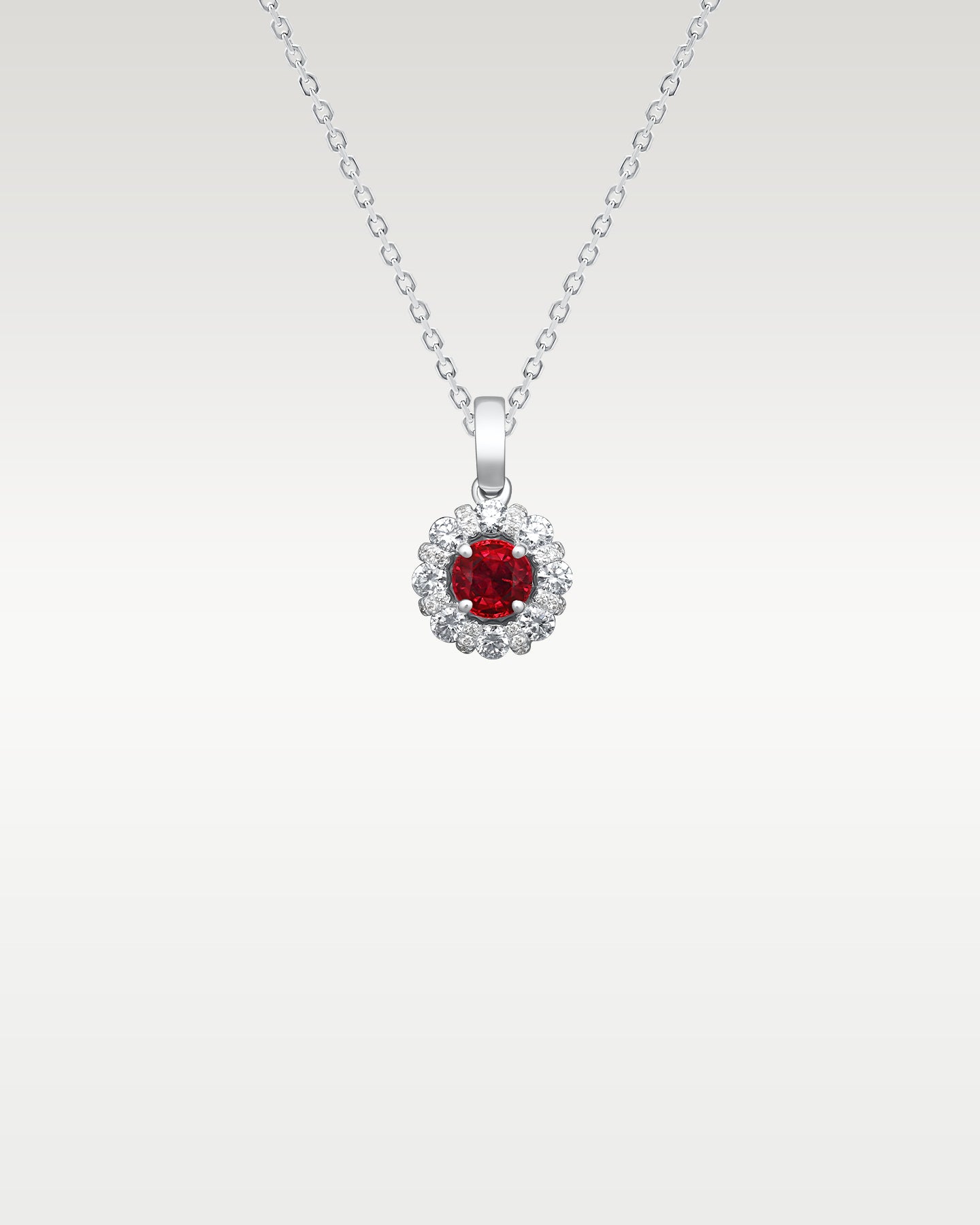18k White Gold Ruby & Diamond Pendant