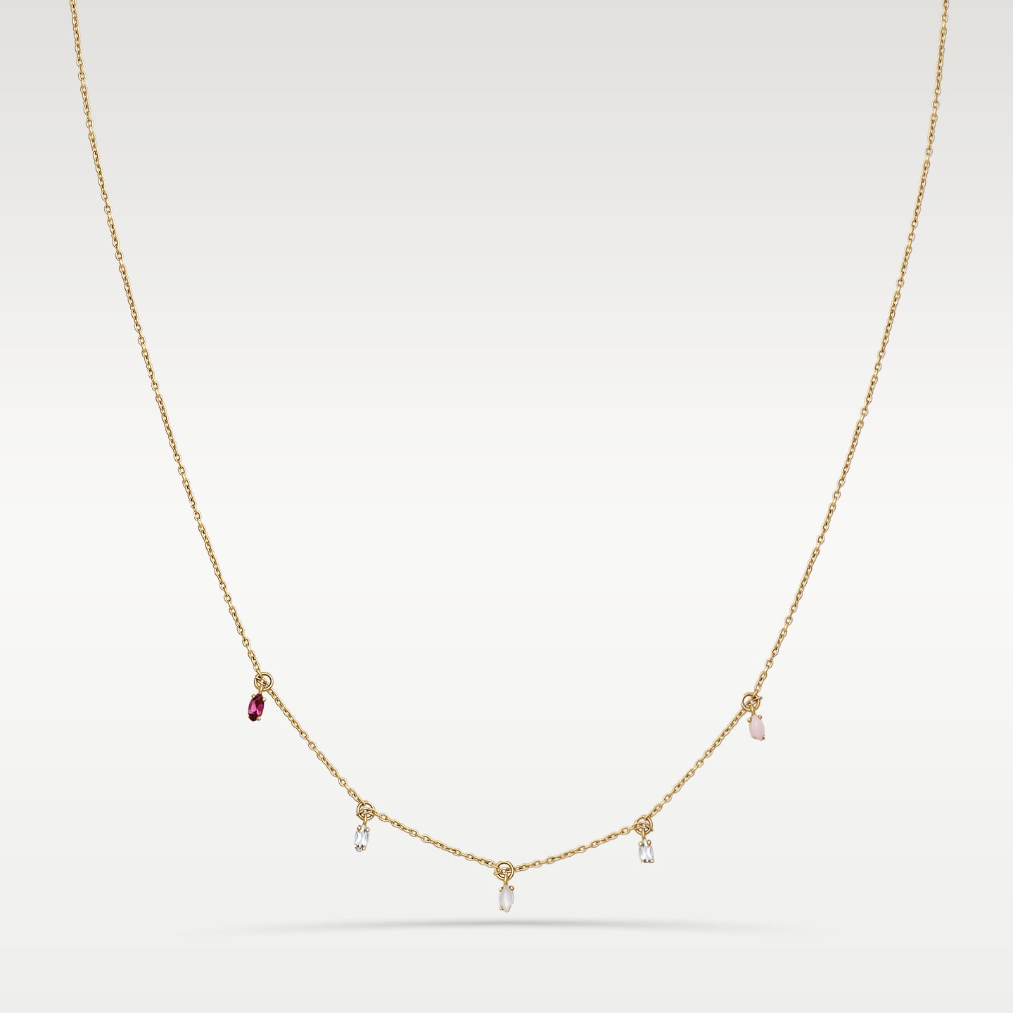 Yellow Gold Marquise Gemstone Station Necklace