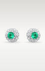 1.23ct Emerald & 0.80ct Diamond Stud Earrings in 18K White Gold | Frisco, Texas Jewelry Store
