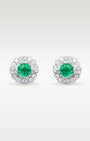 1.23ct Emerald & 0.80ct Diamond Stud Earrings in 18K White Gold | Frisco, Texas Jewelry Store