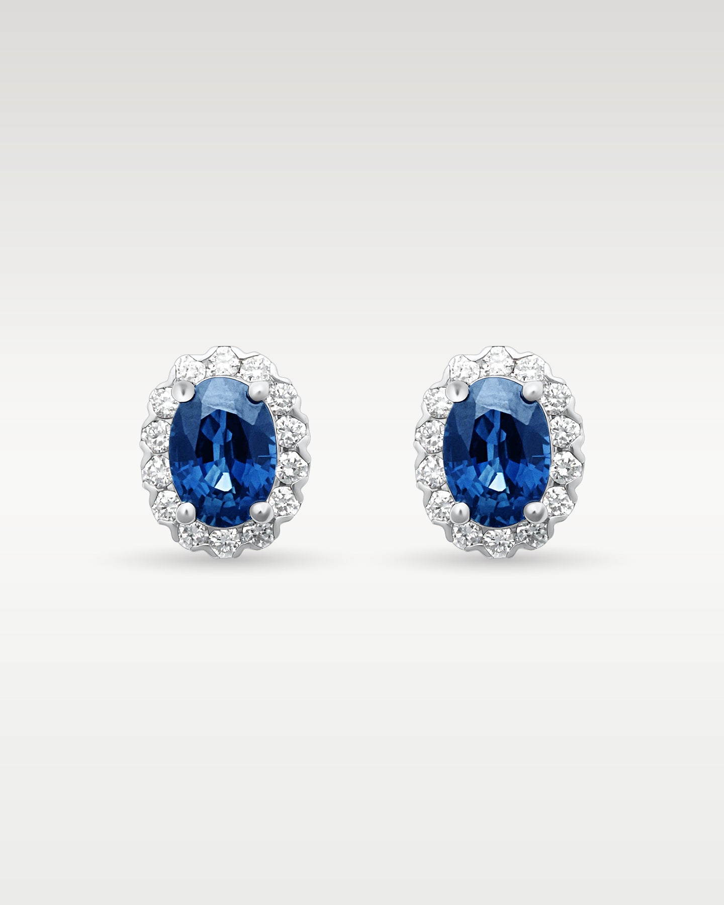 1.95ct Sapphire & 0.41ct Diamond Halo Stud Earrings in 14K White Gold | Frisco, Texas Jewelry Store