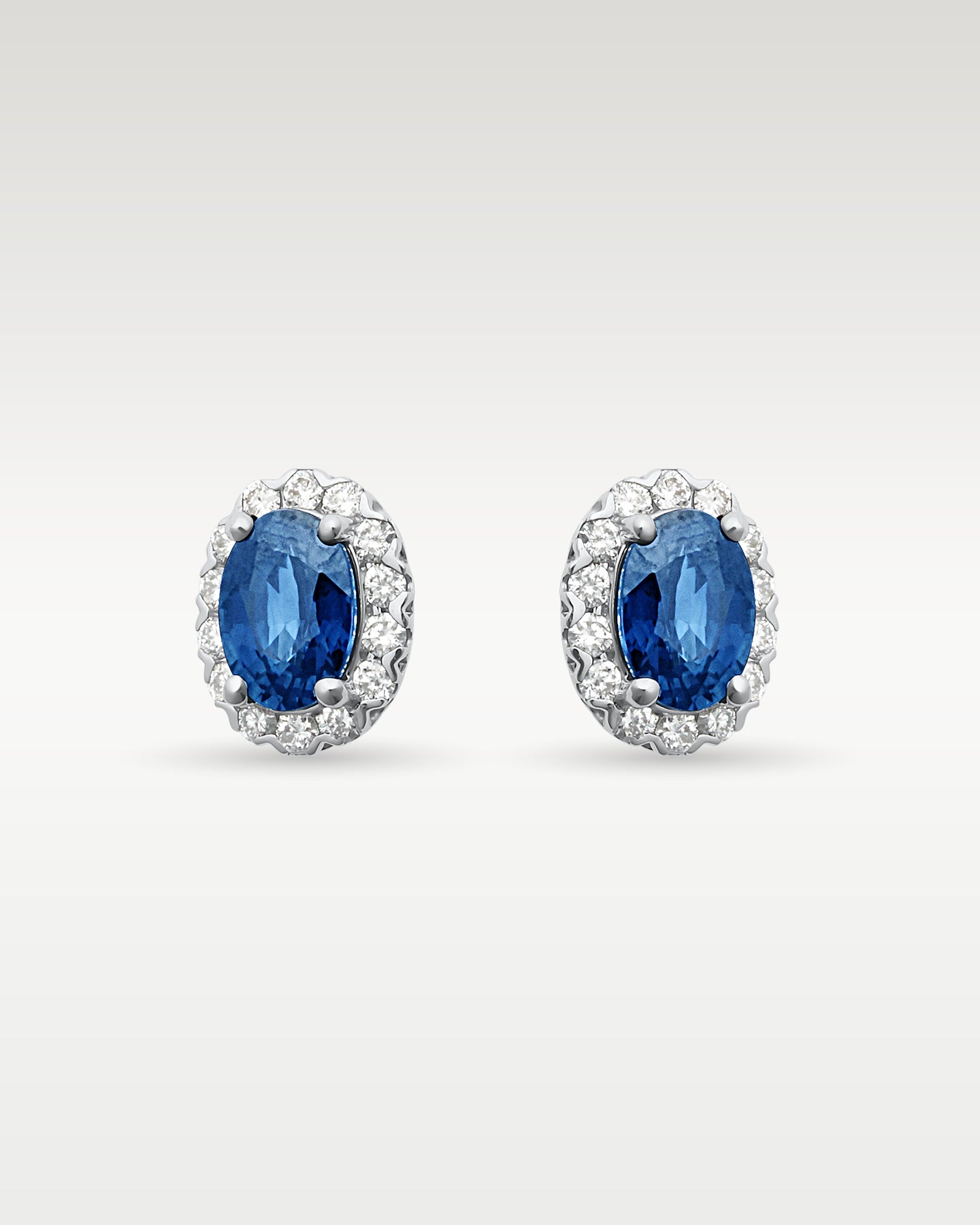 1.95ct Sapphire & 0.41ct Diamond Halo Stud Earrings in 14K White Gold | Frisco, Texas Jewelry Store