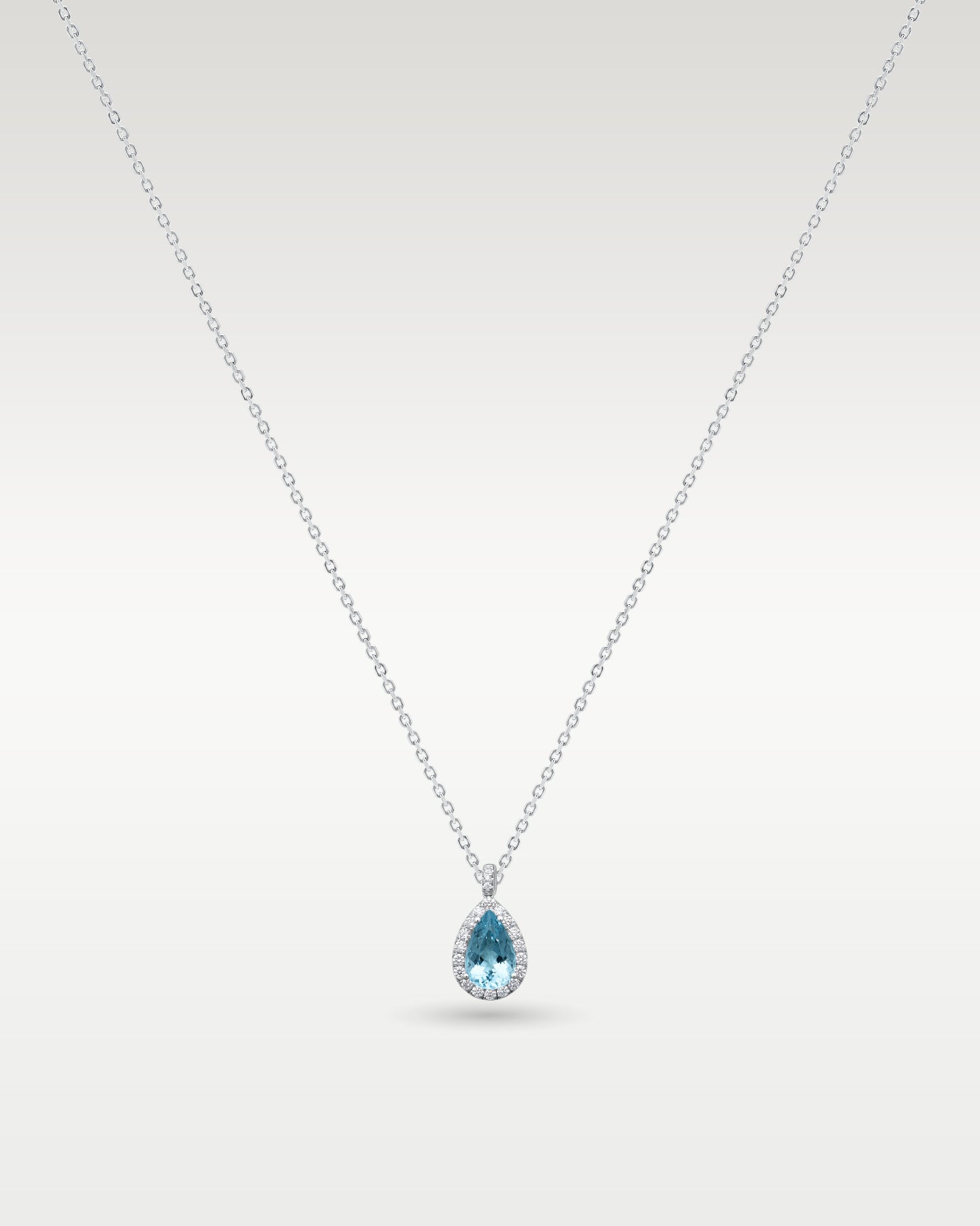 14K White Gold Aquamarine & Diamond Halo Pendant