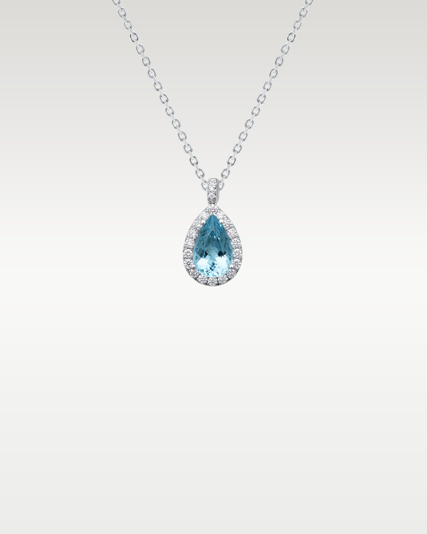 14K White Gold Aquamarine & Diamond Halo Pendant
