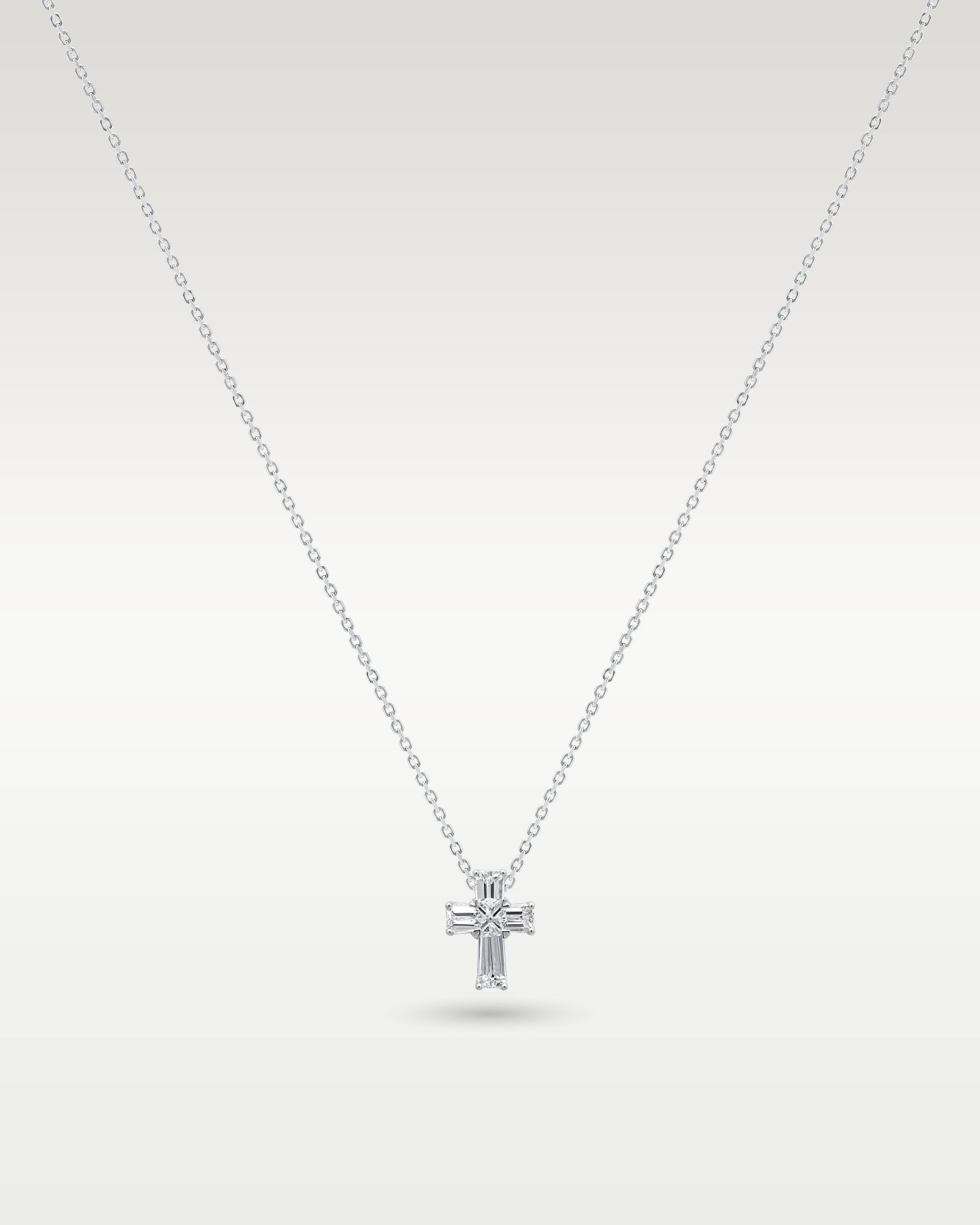 14K White Gold Baguette Diamond Cross Pendant