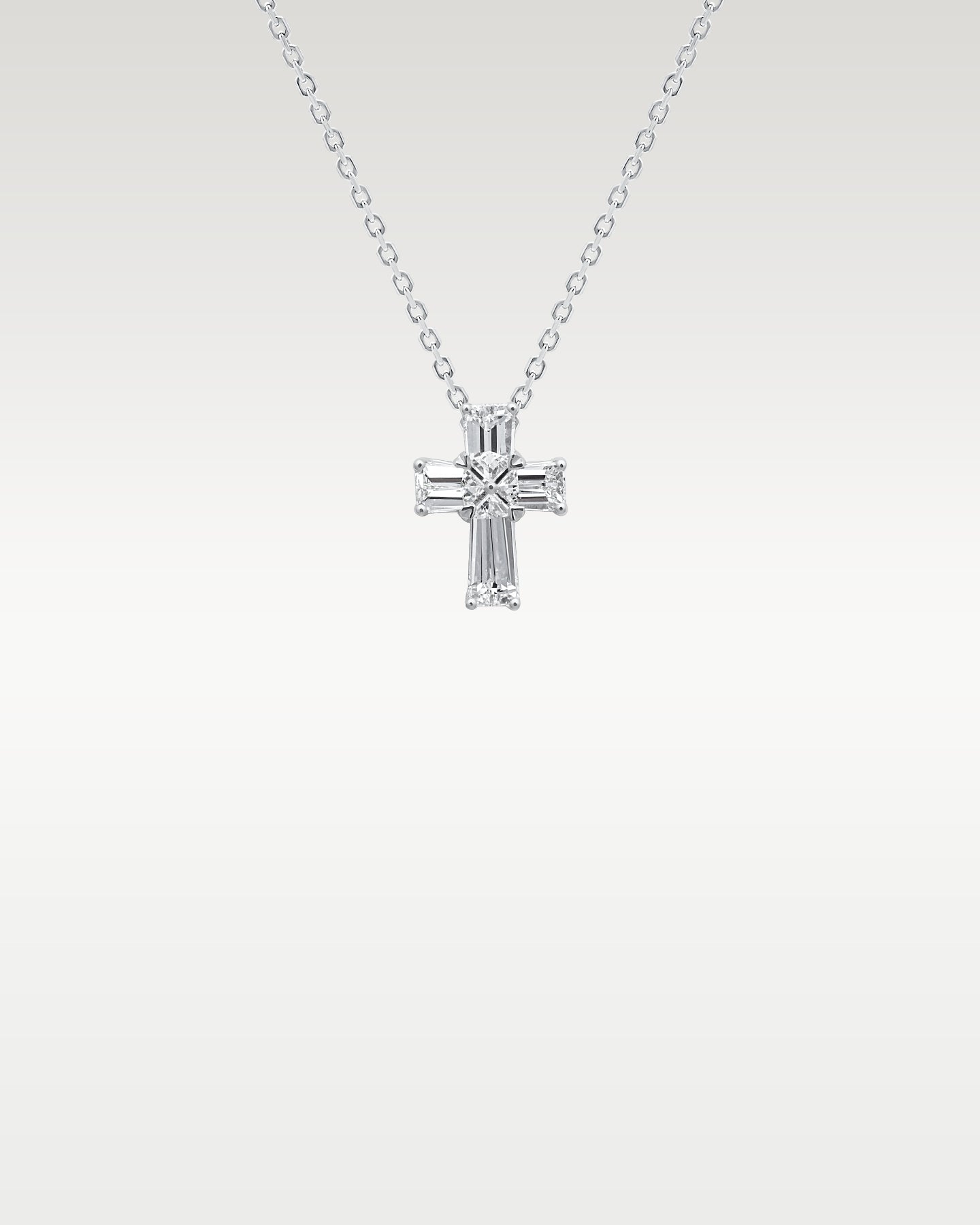 14K White Gold Baguette Diamond Cross Pendant
