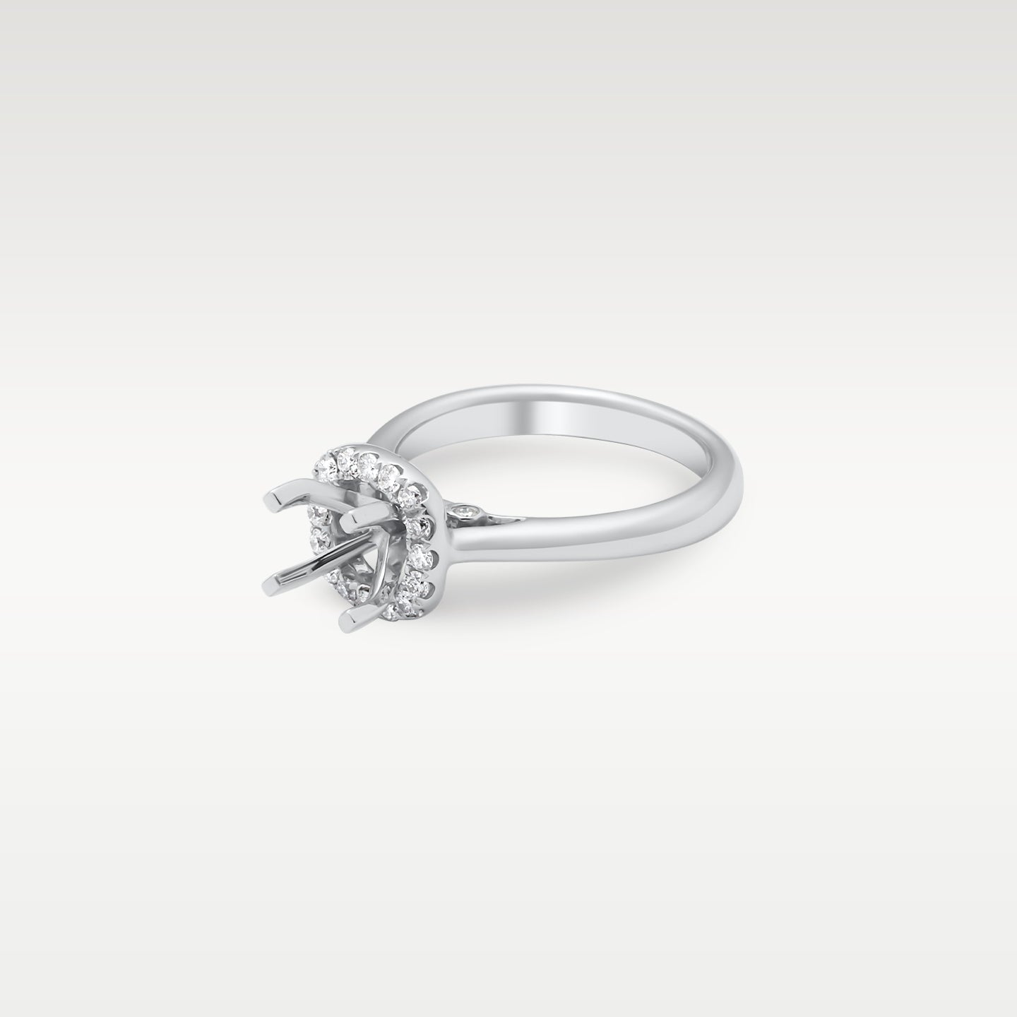 14K White Gold Diamond Halo Semi-Mount Ring Setting