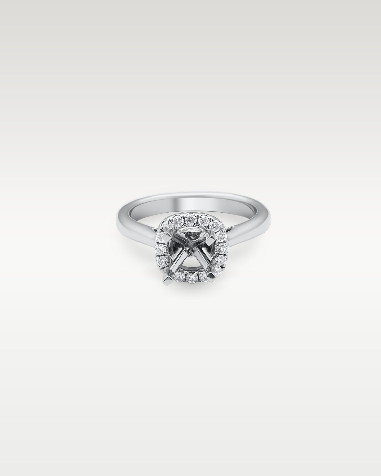 14K White Gold Diamond Halo Semi-Mount Ring Setting