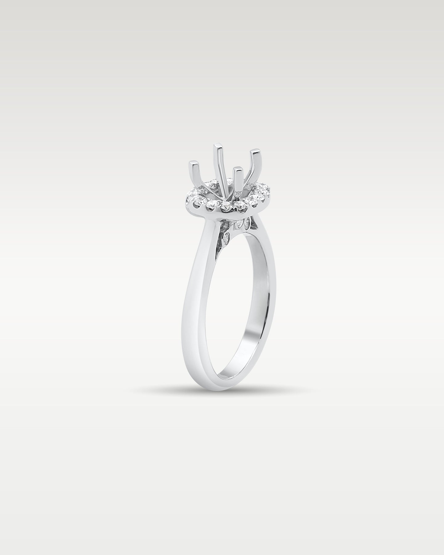 14K White Gold Diamond Halo Semi-Mount Ring Setting