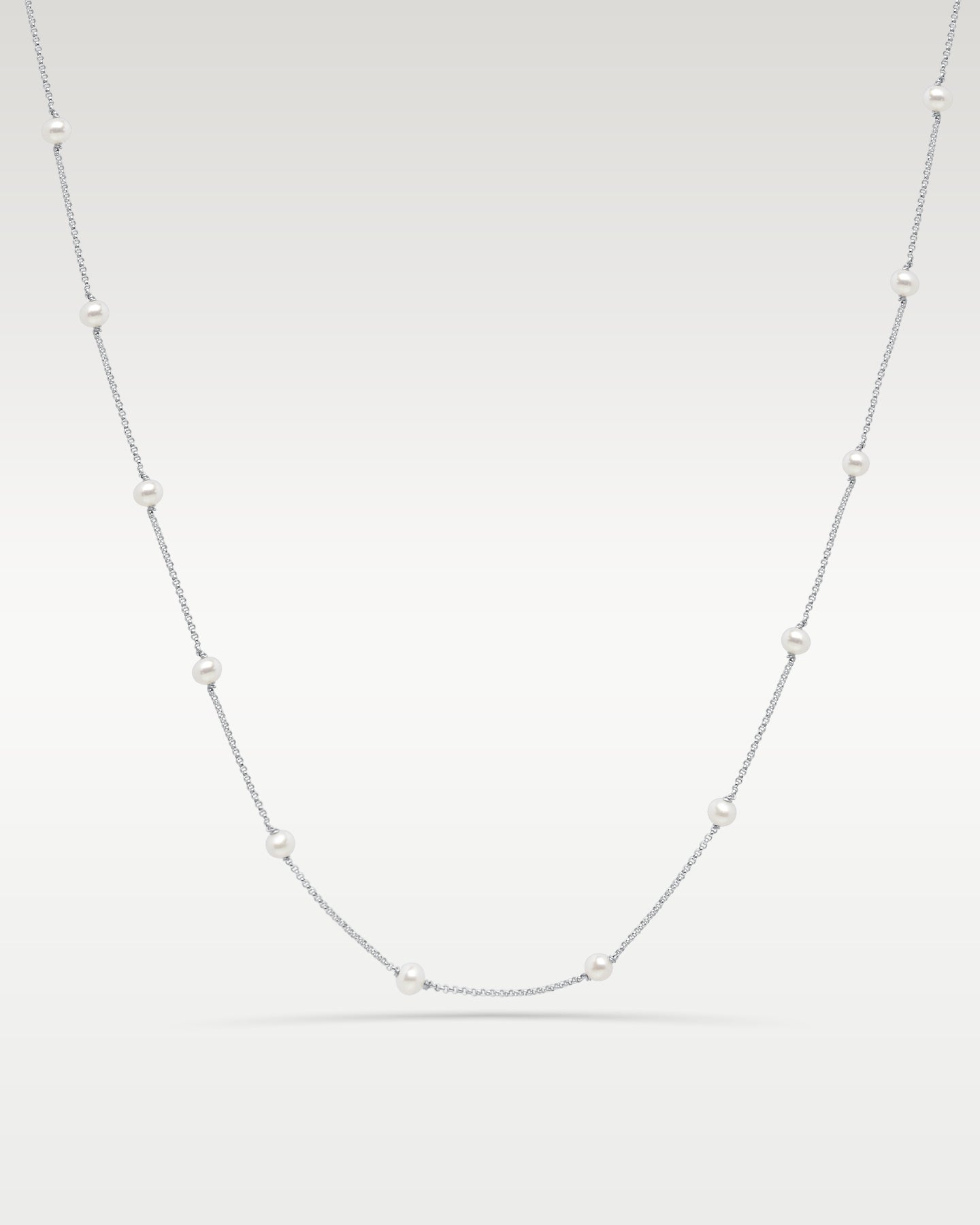 14K White Gold Pearl Station Necklace | Noah's Fine Jewelry Dallas, Texas