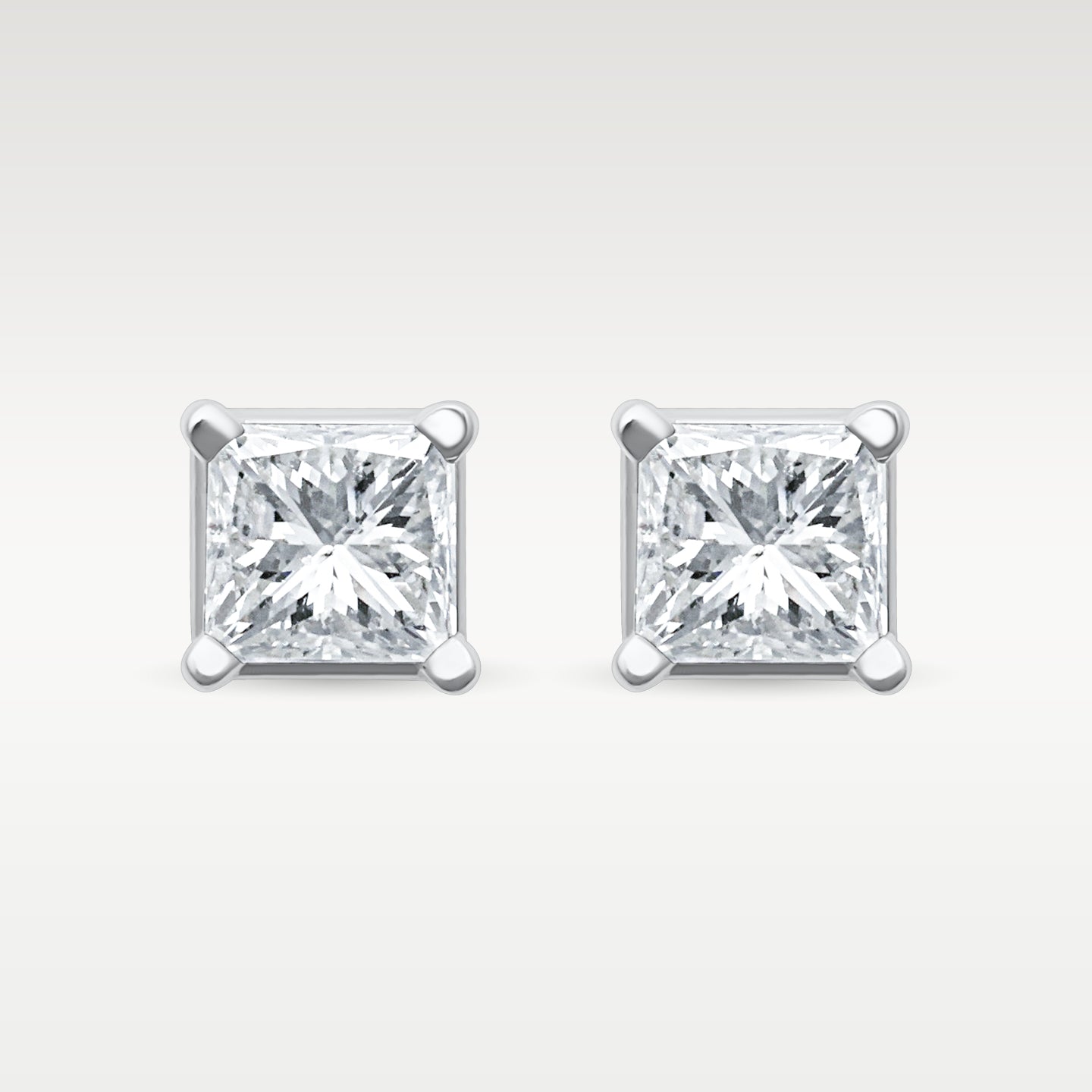 14K White Gold Princess Cut Diamond Studs 