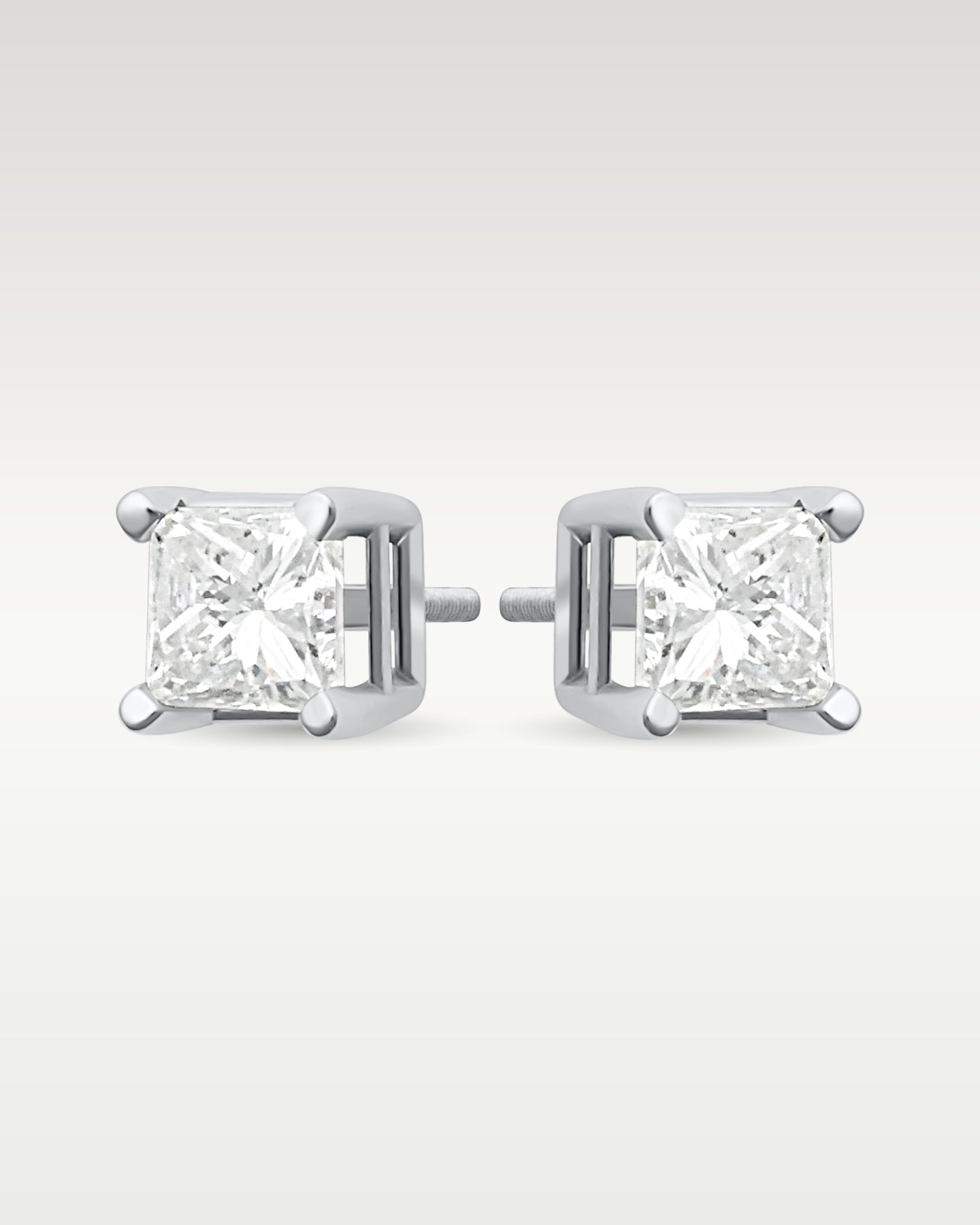 14K White Gold Princess Cut Diamond Studs 