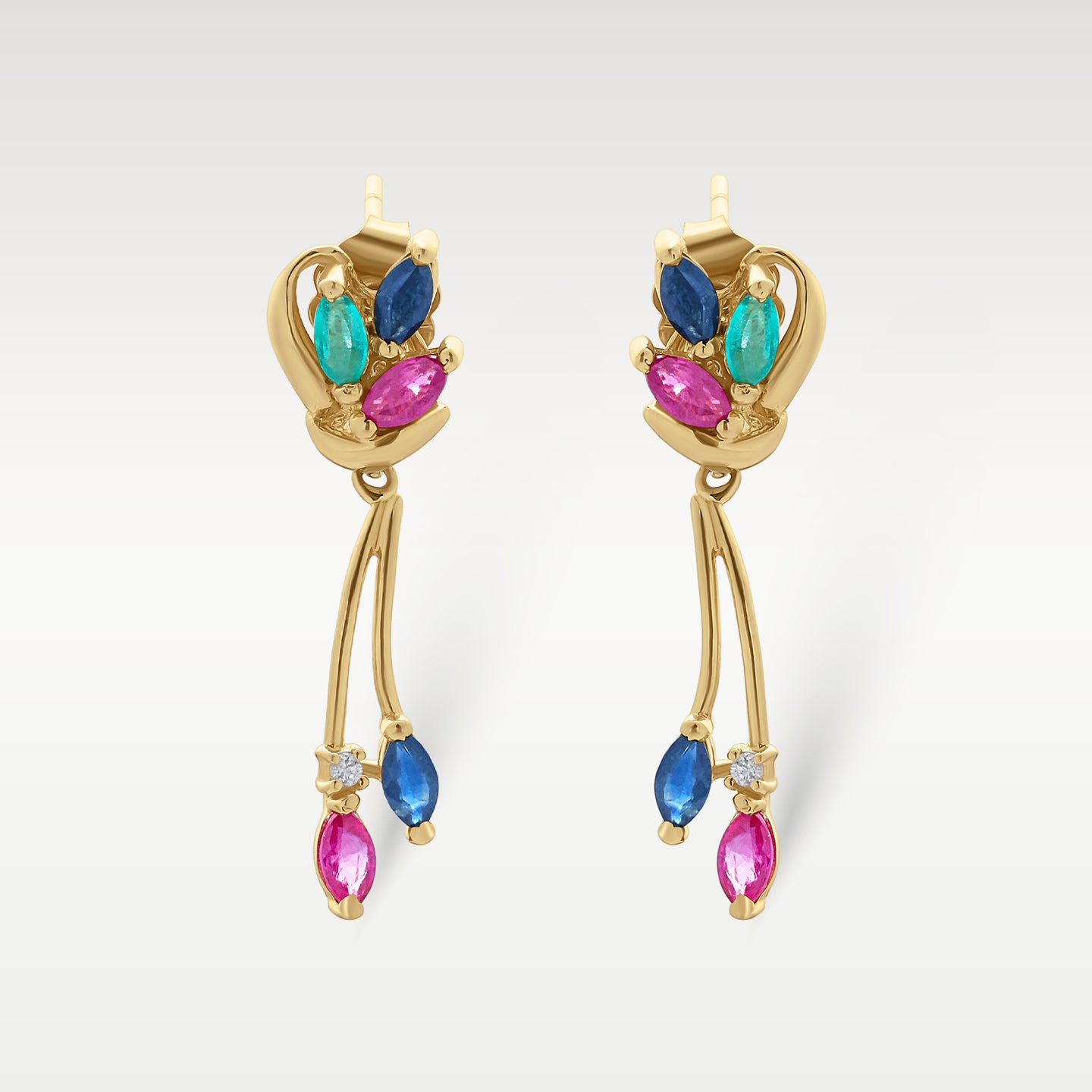 14K Yellow Gold Multi-Stone Dangle Earrings