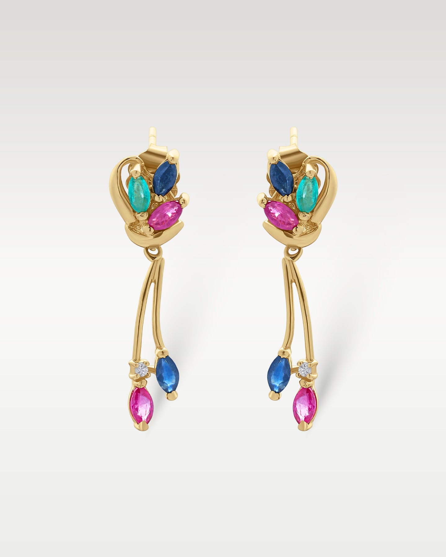 14K Yellow Gold Multi-Stone Dangle Earrings