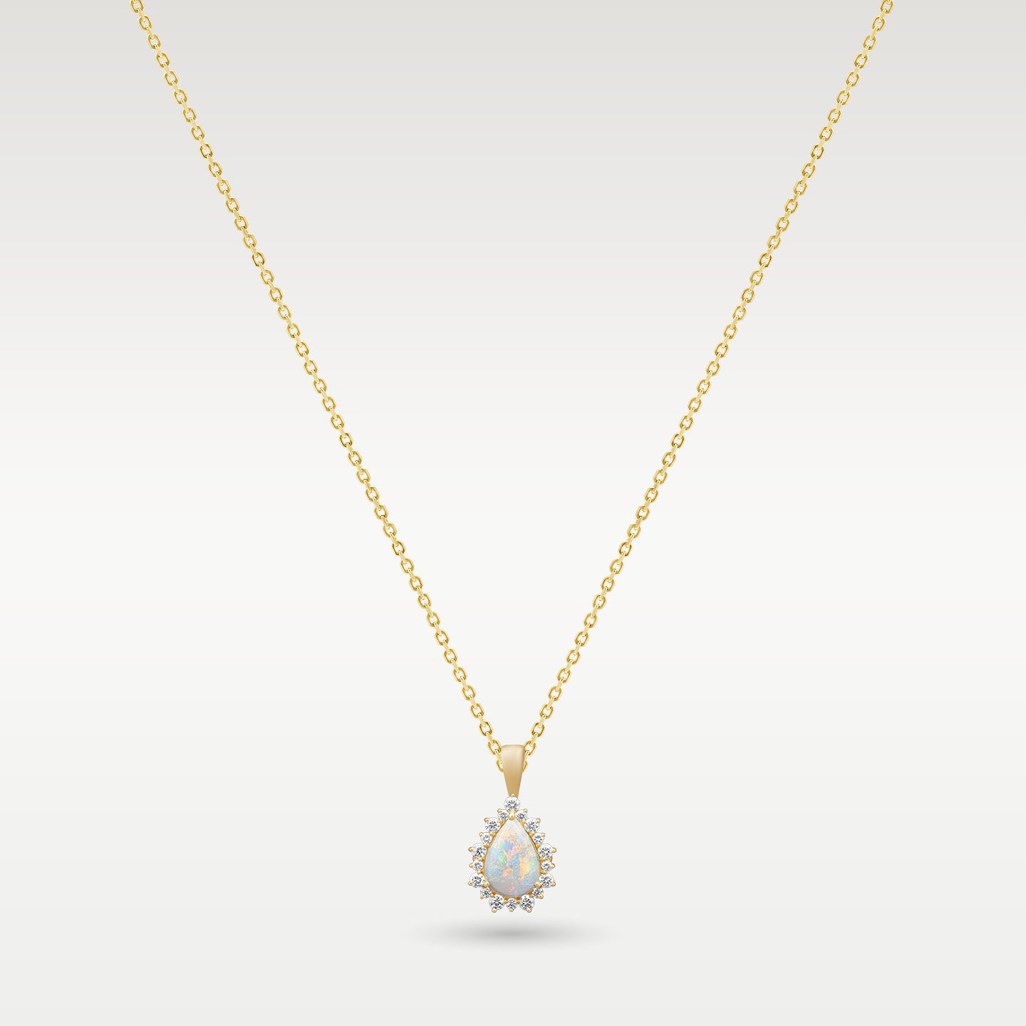 14K Yellow Gold Pear Opal & Diamond Halo Pendant
