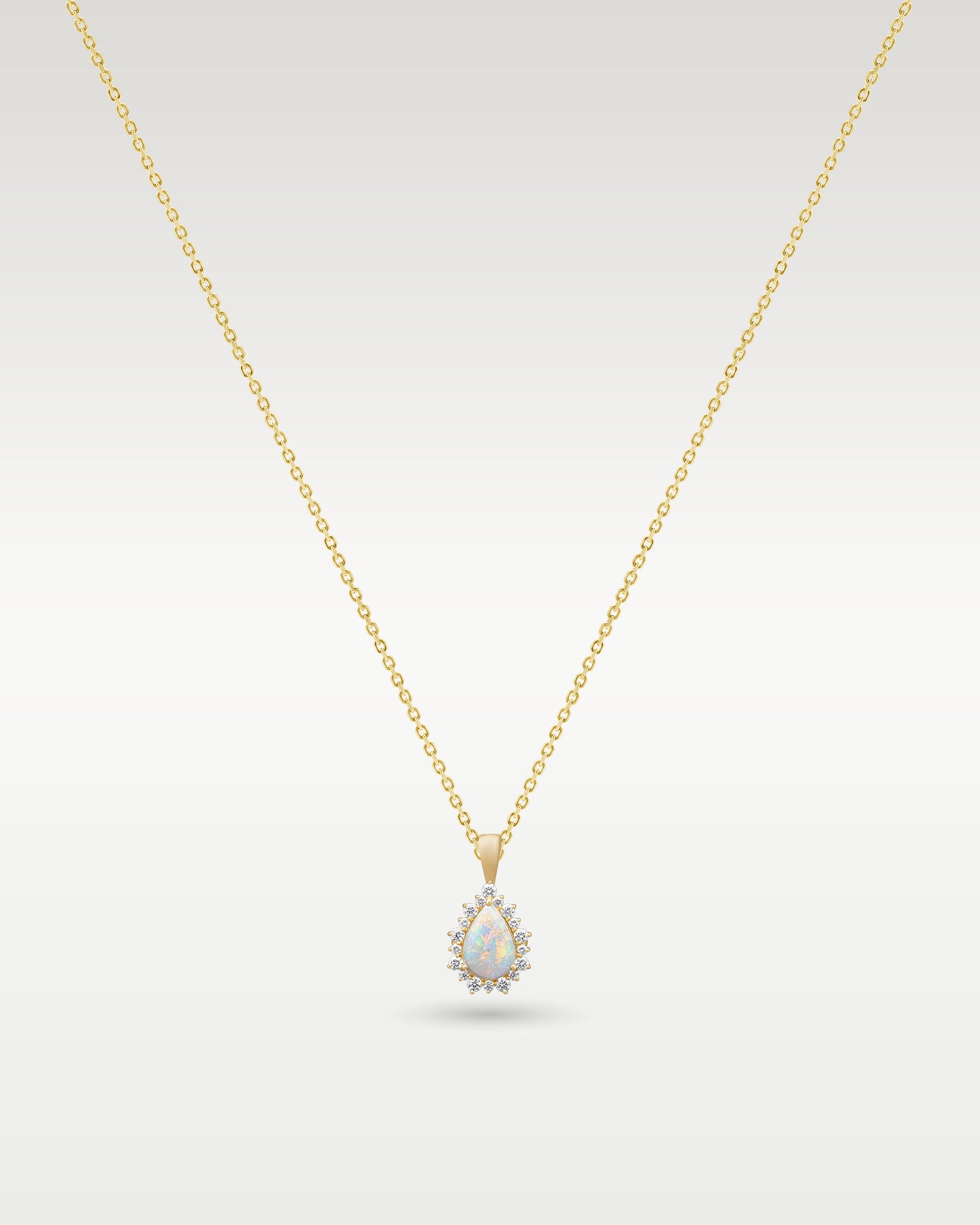 14K Yellow Gold Pear Opal & Diamond Halo Pendant