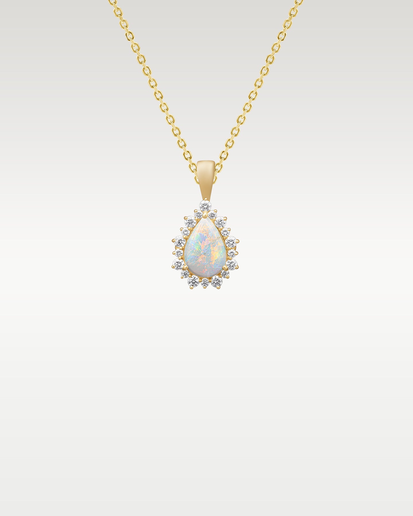 14K Yellow Gold Pear Opal & Diamond Halo Pendant