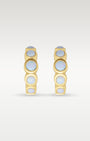 14K Yellow Gold Round Opal Huggie Hoops | Noah's Fine Jewelry Dallas, Texas