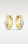 14K Yellow Gold Round Opal Huggie Hoops | Noah's Fine Jewelry Dallas, Texas