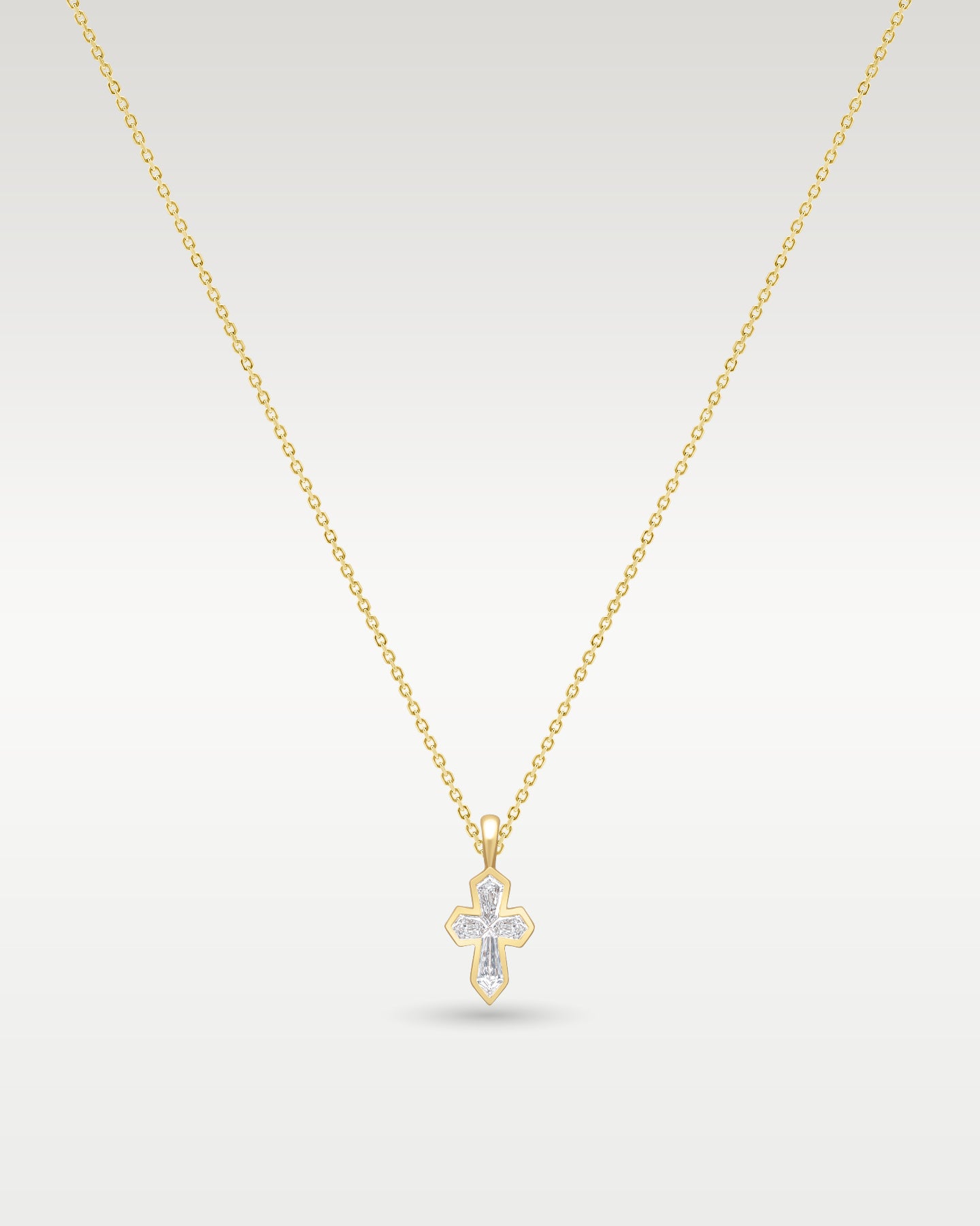 14K Yellow Gold Shield Diamond Cross Pendant