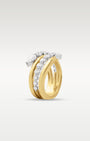 Side profile view highlighting the layered 14k yellow gold bands and high-set diamond arrangement of the wrap ring