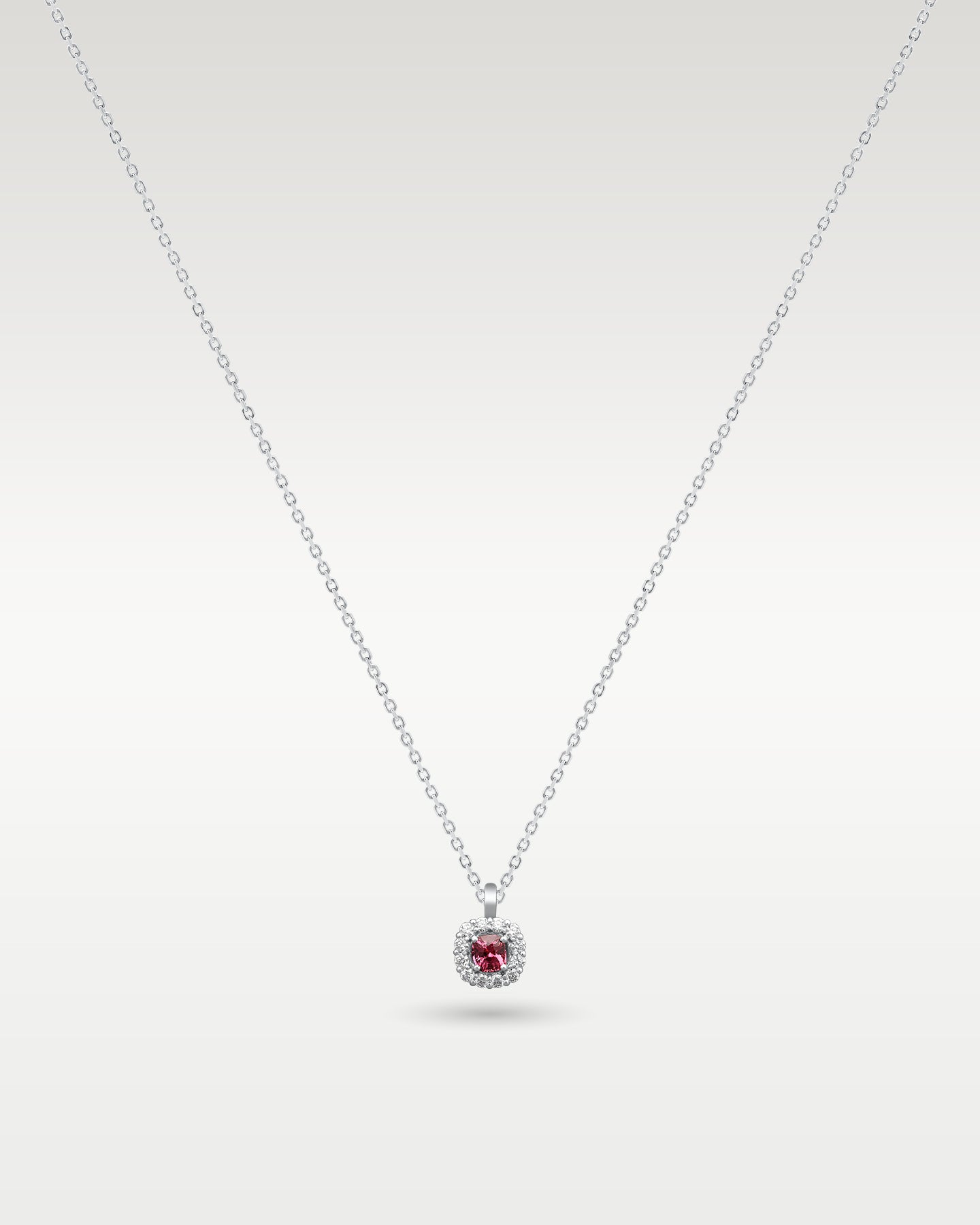 14k White Gold 1.33ct Pink Sapphire & Diamond Halo Pendant Necklace | Frisco, Texas Jewelry Store