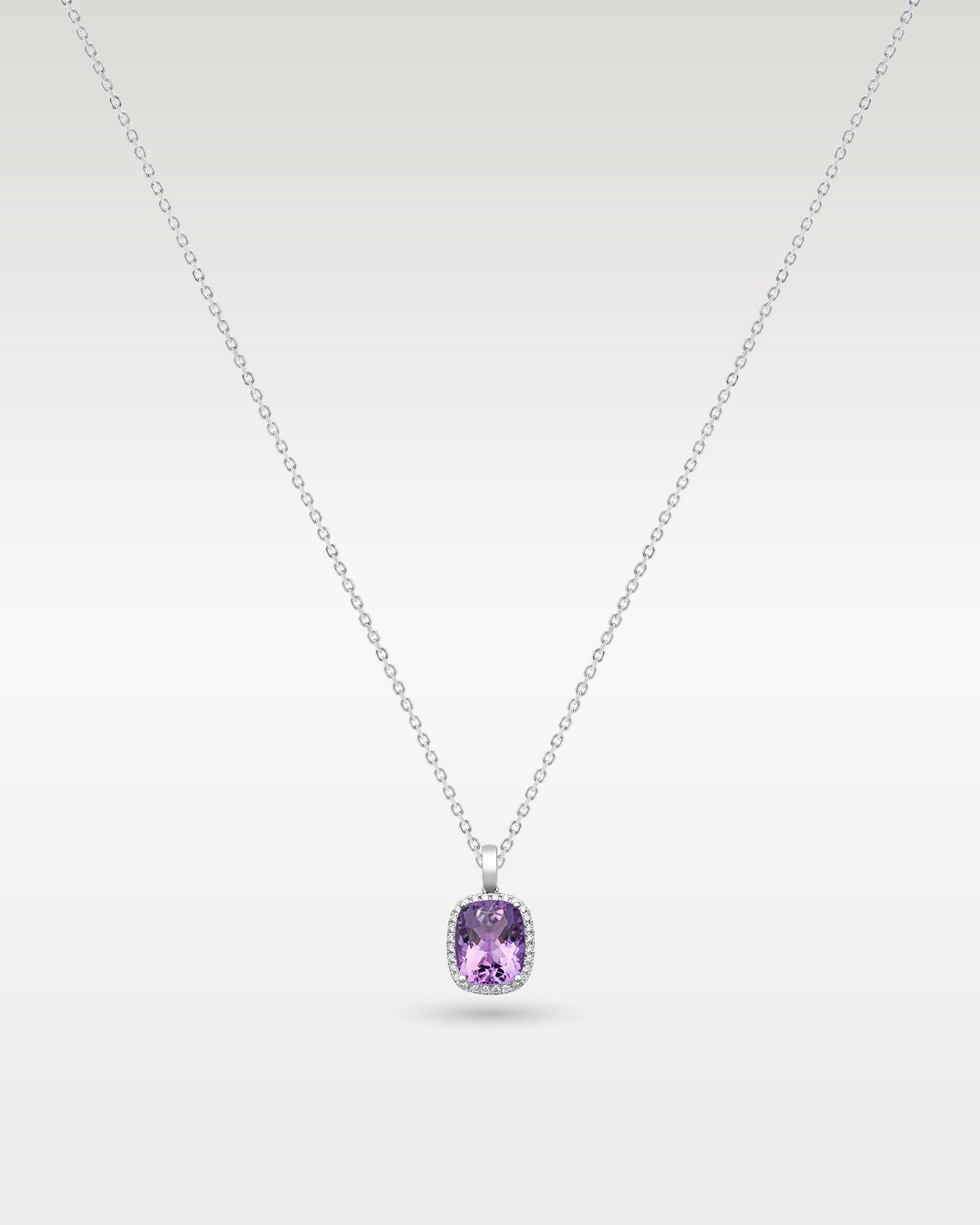 14k White Gold Amethyst & Diamond Halo Pendant | Frisco, Texas Watch & Jewelry Store
