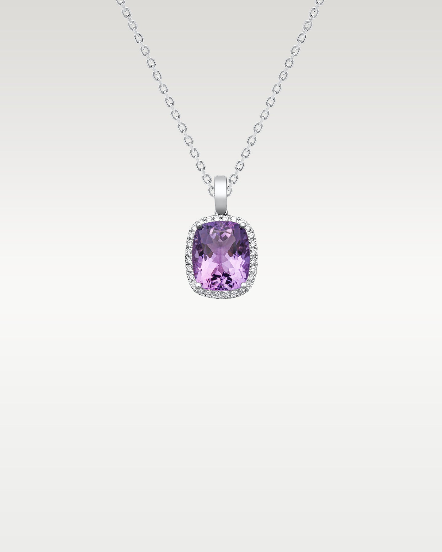 14k White Gold Amethyst & Diamond Halo Pendant | Frisco, Texas Watch & Jewelry Store