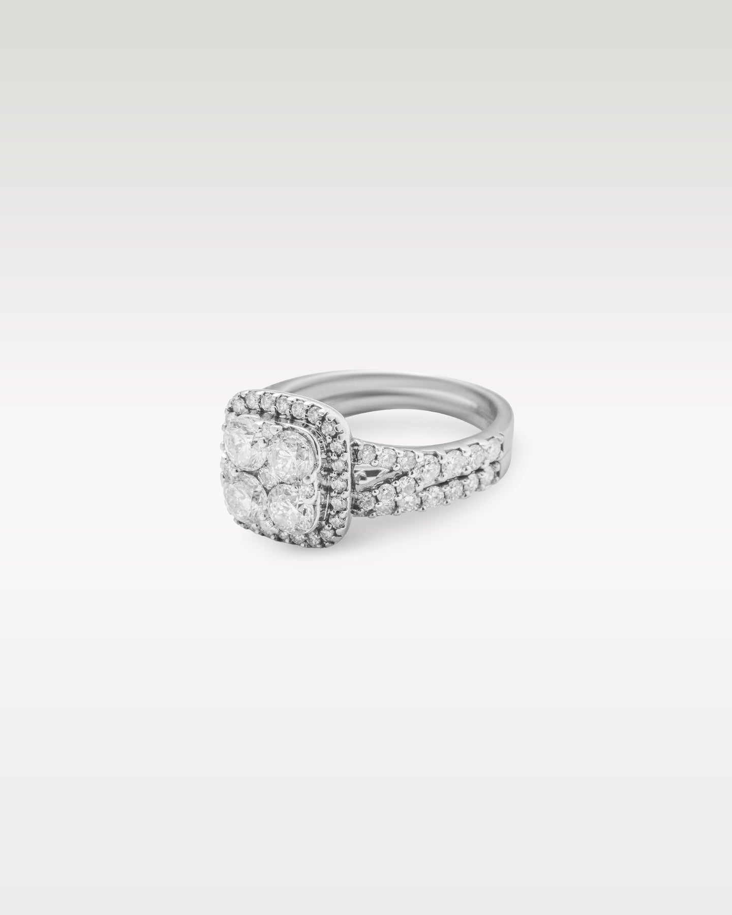 White Gold Round Diamond Cluster Engagement Ring | Noah's Fine Jewelry and Watches