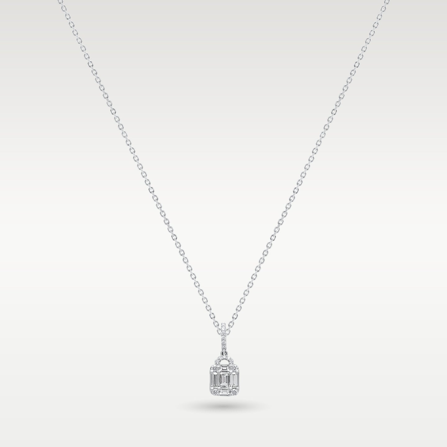 14k White Gold Diamond Emerald-Cut Cluster Pendant