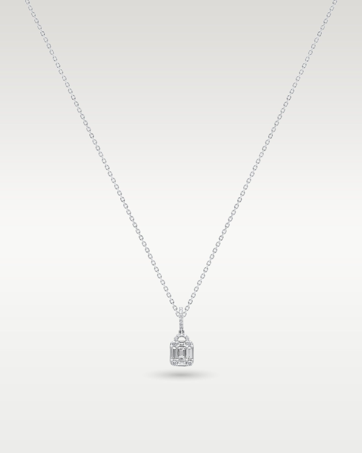 14k White Gold Diamond Emerald-Cut Cluster Pendant