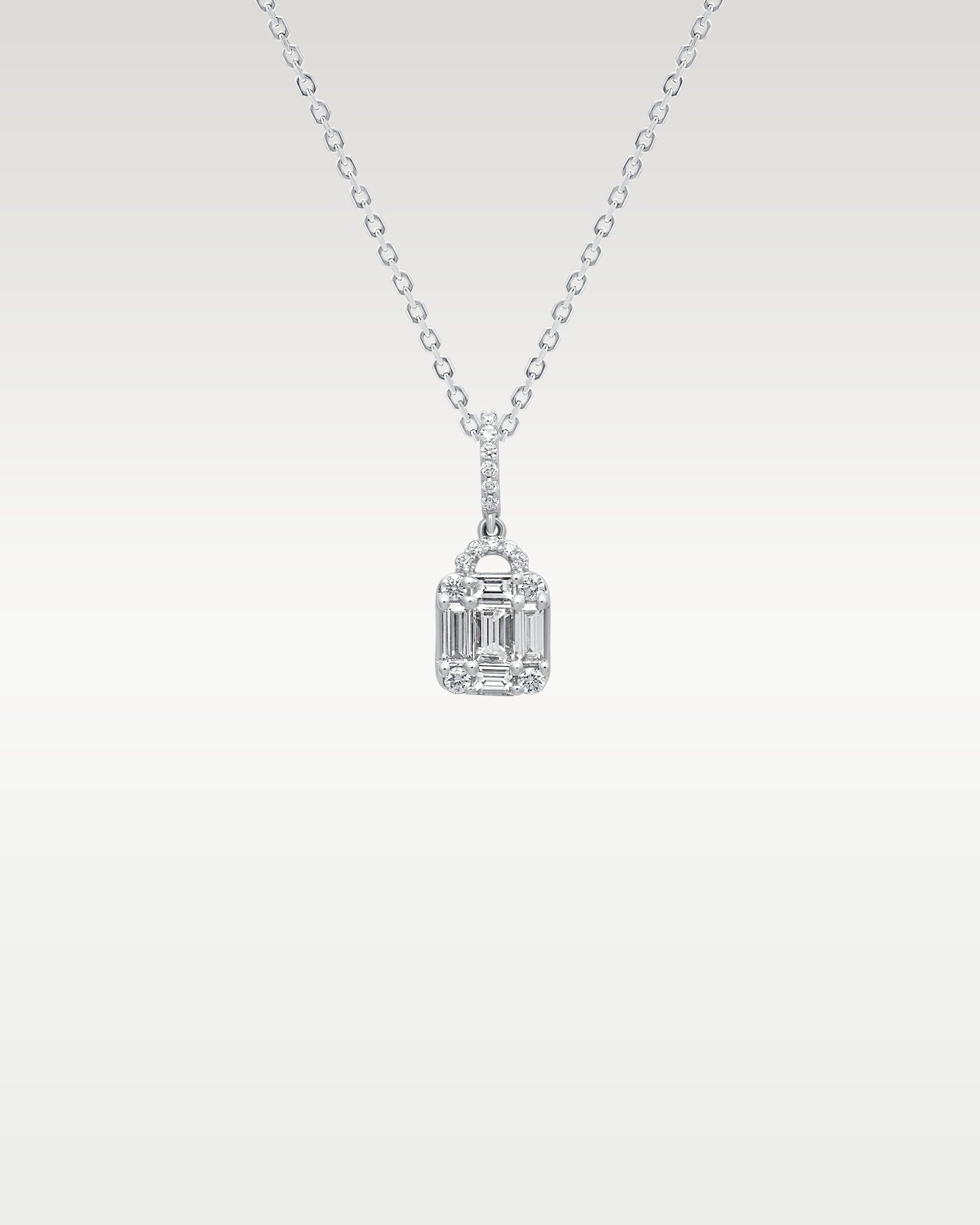 14k White Gold Diamond Emerald-Cut Cluster Pendant