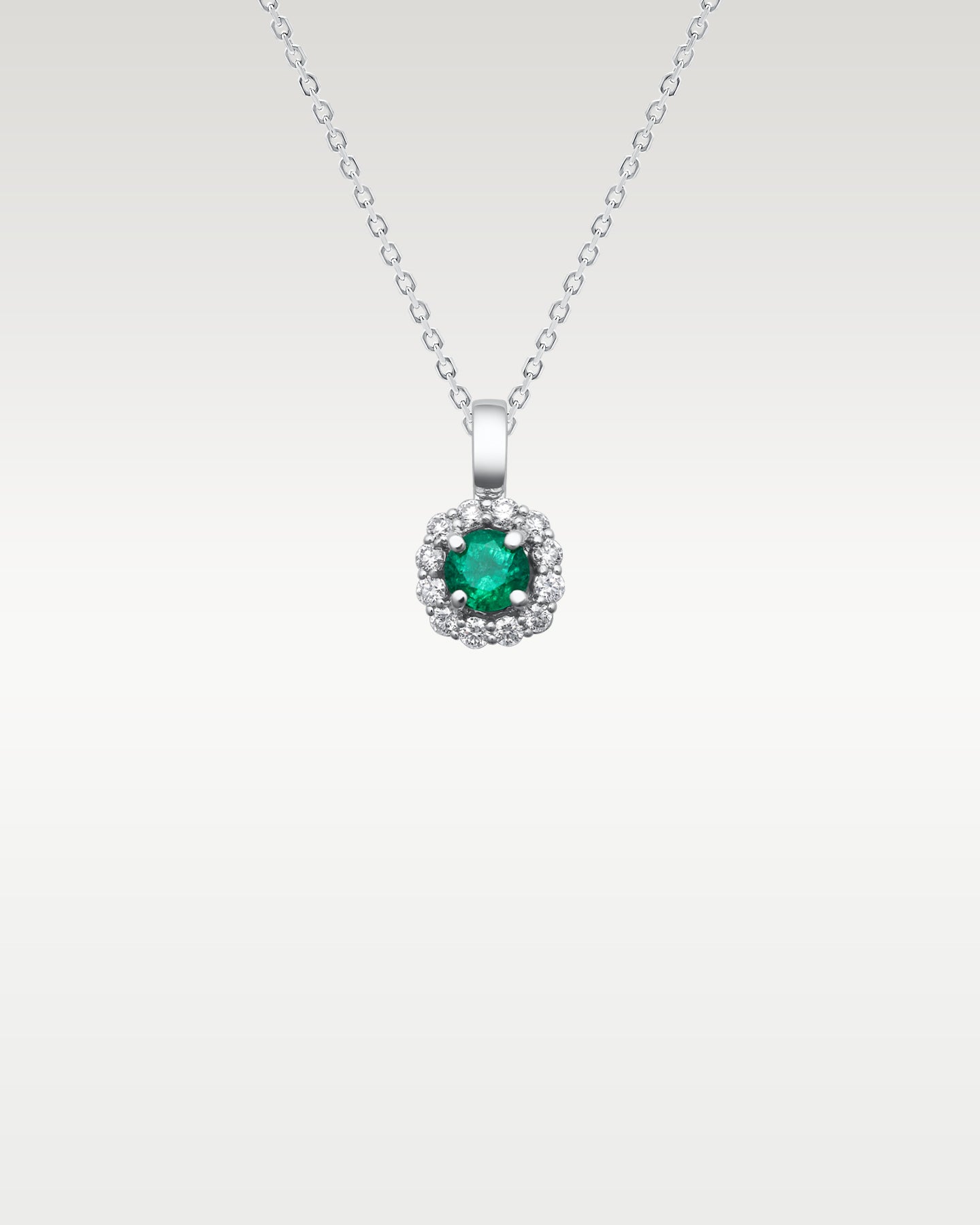 14k White Gold Emerald and Diamond Pendant | Frisco, Texas Jewelry Store
