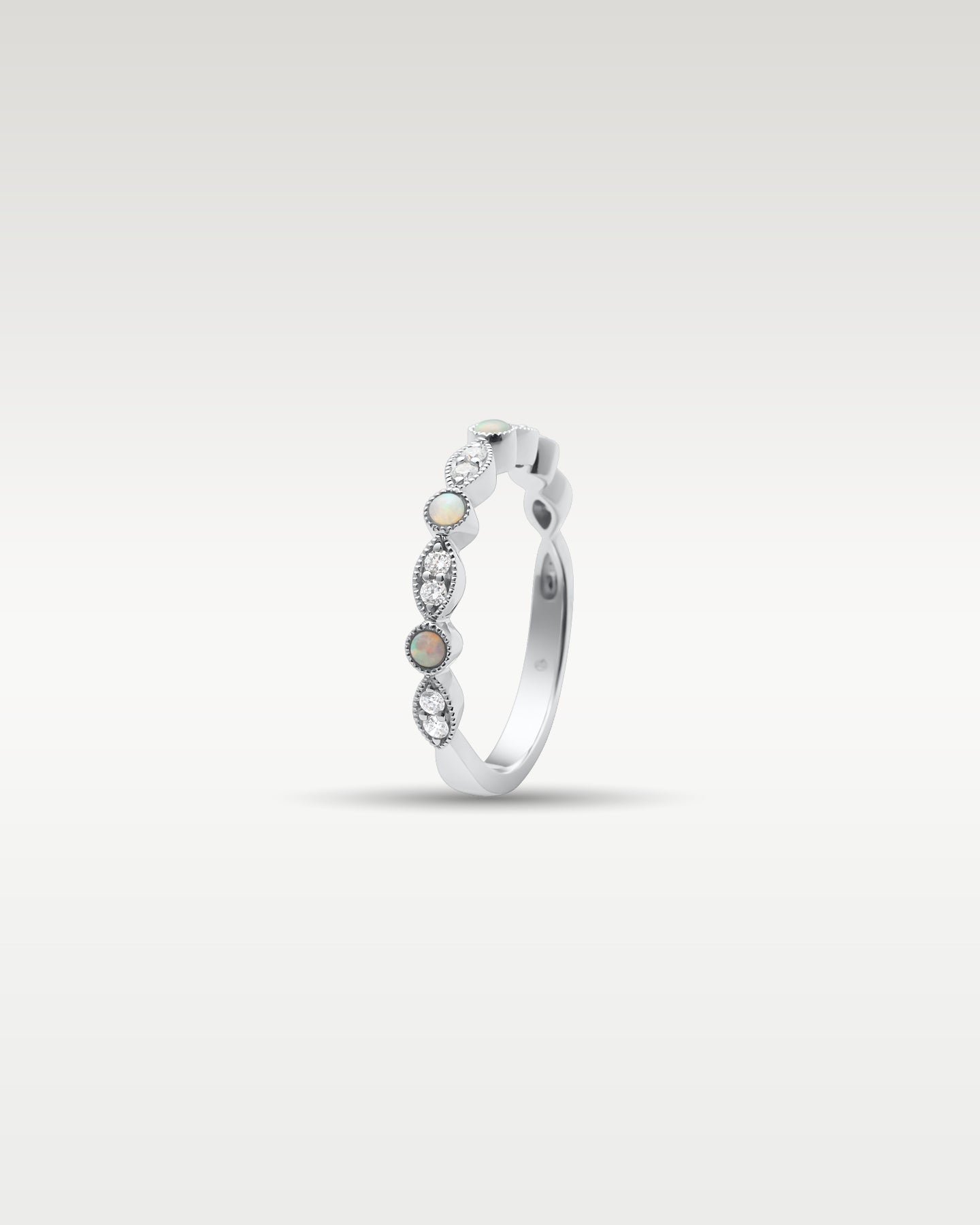 White Gold Opal and Diamond Milgrain Bezel Ring | Noah's Fine Jewelry TX