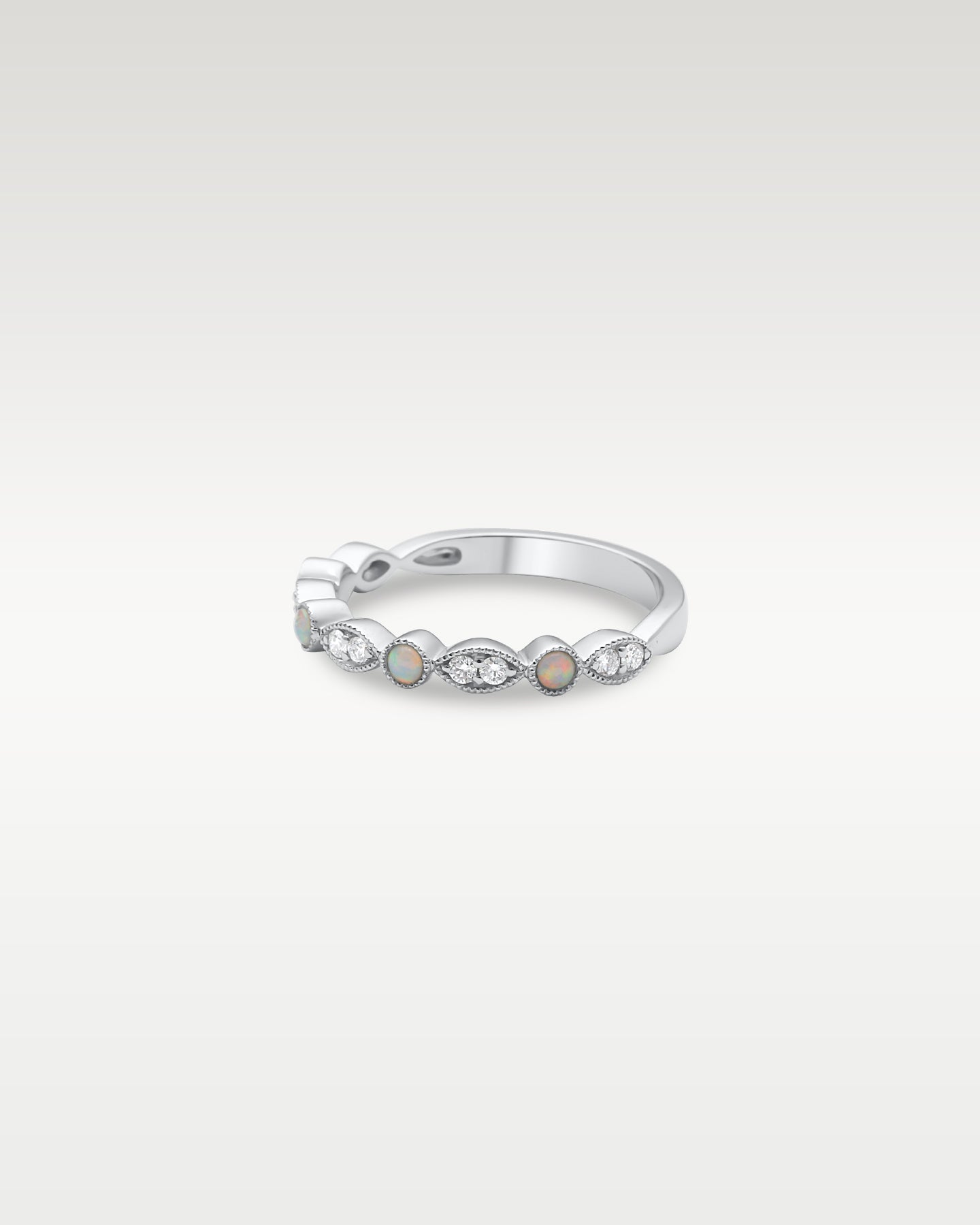 White Gold Opal and Diamond Milgrain Bezel Ring | Noah's Fine Jewelry TX