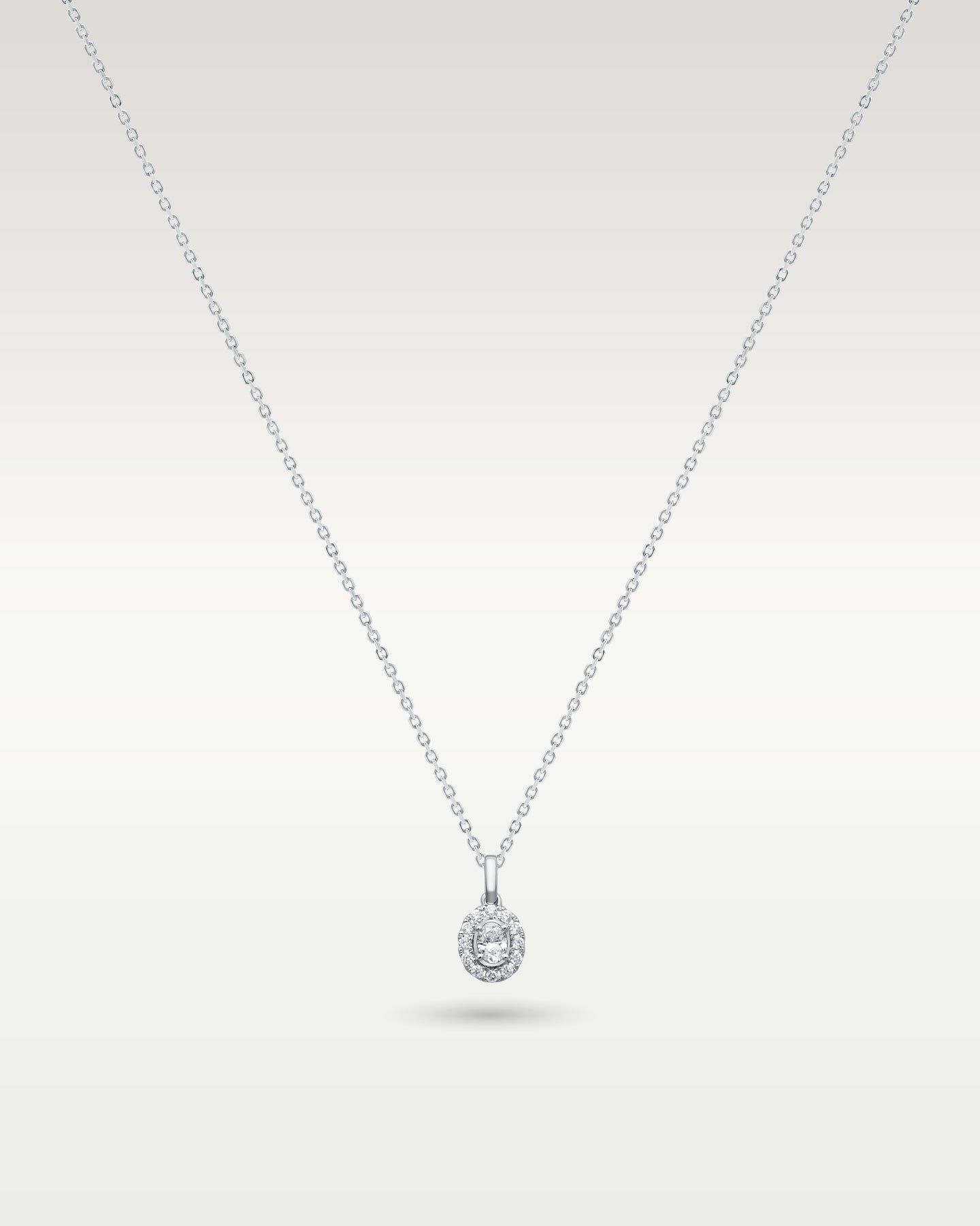 14k White Gold Oval Diamond Halo Pendant 