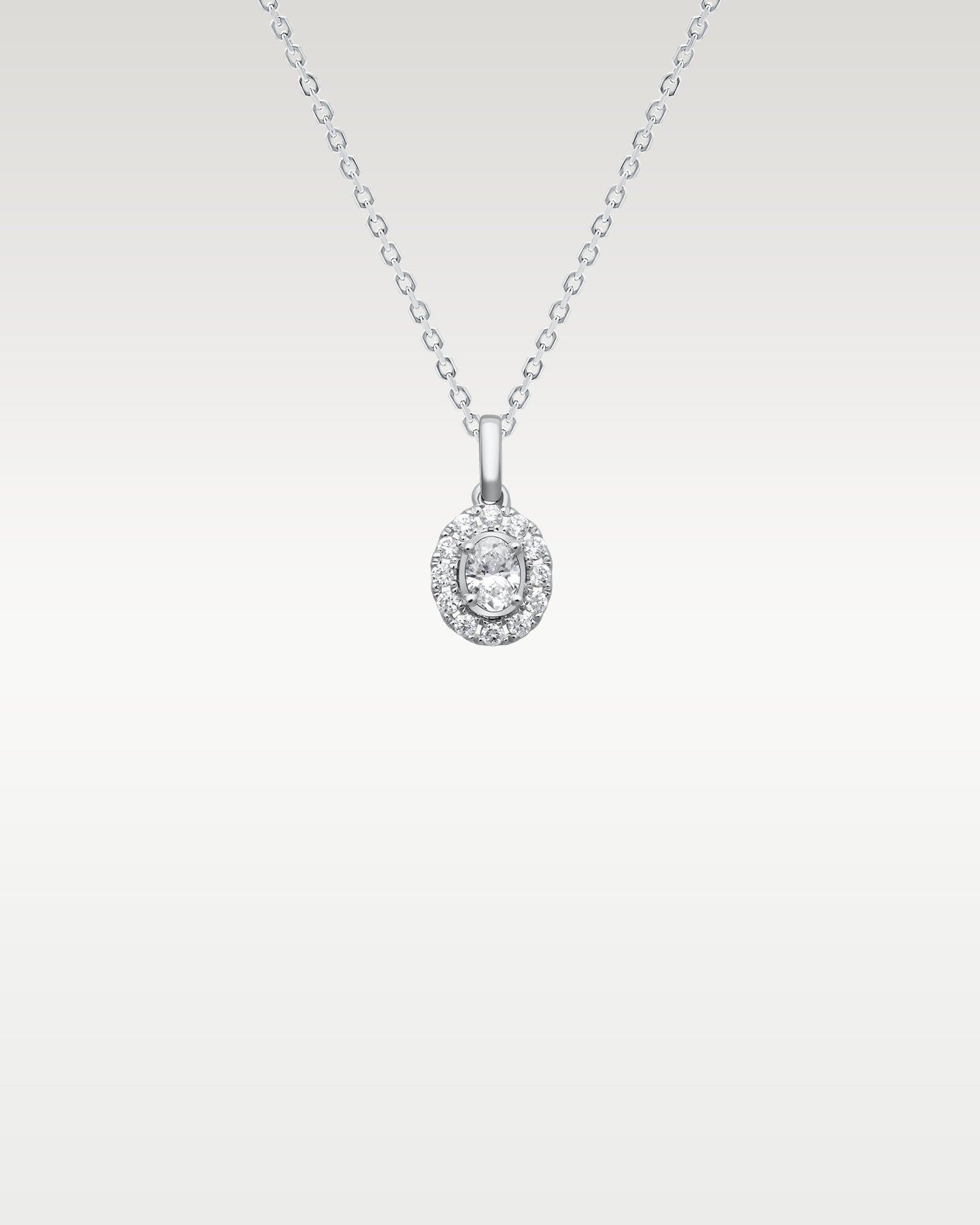 14k White Gold Oval Diamond Halo Pendant 