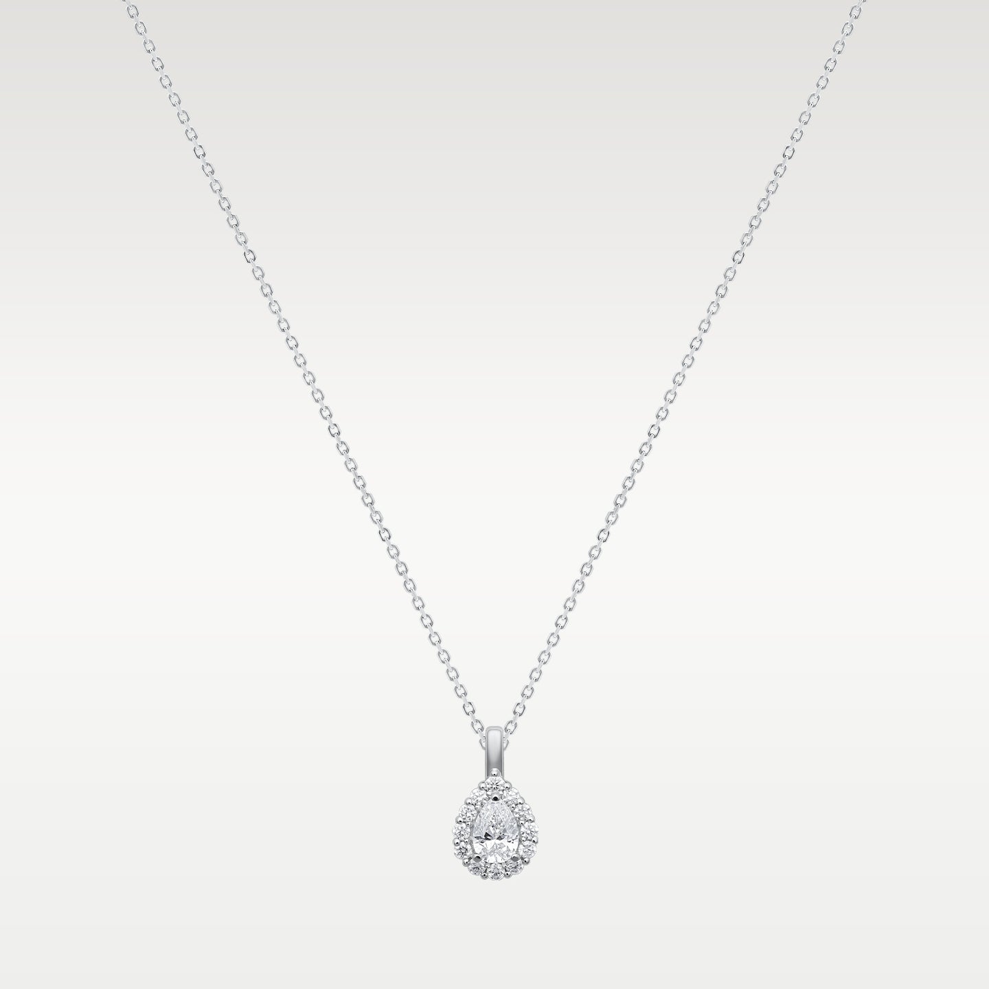14k White Gold Pear-Shaped Diamond Halo Pendant | Frisco, Texas Watch & Jewelry Store