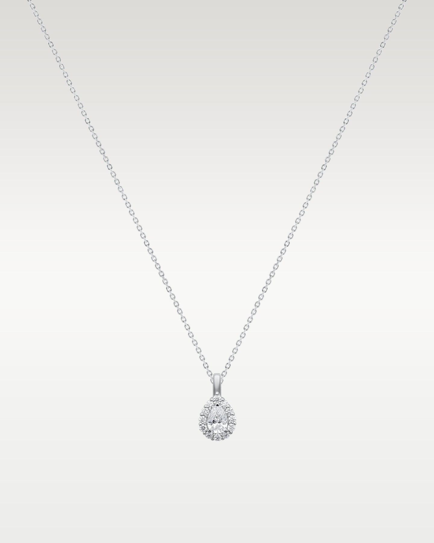 14k White Gold Pear-Shaped Diamond Halo Pendant | Frisco, Texas Watch & Jewelry Store